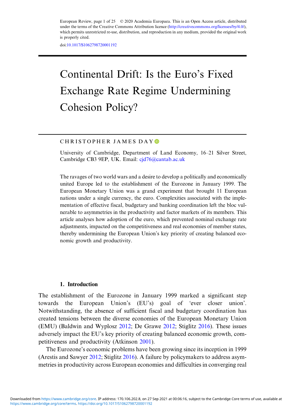 Is the Euro's Fixed Exchange Rate Regime Undermining Cohesion Policy?