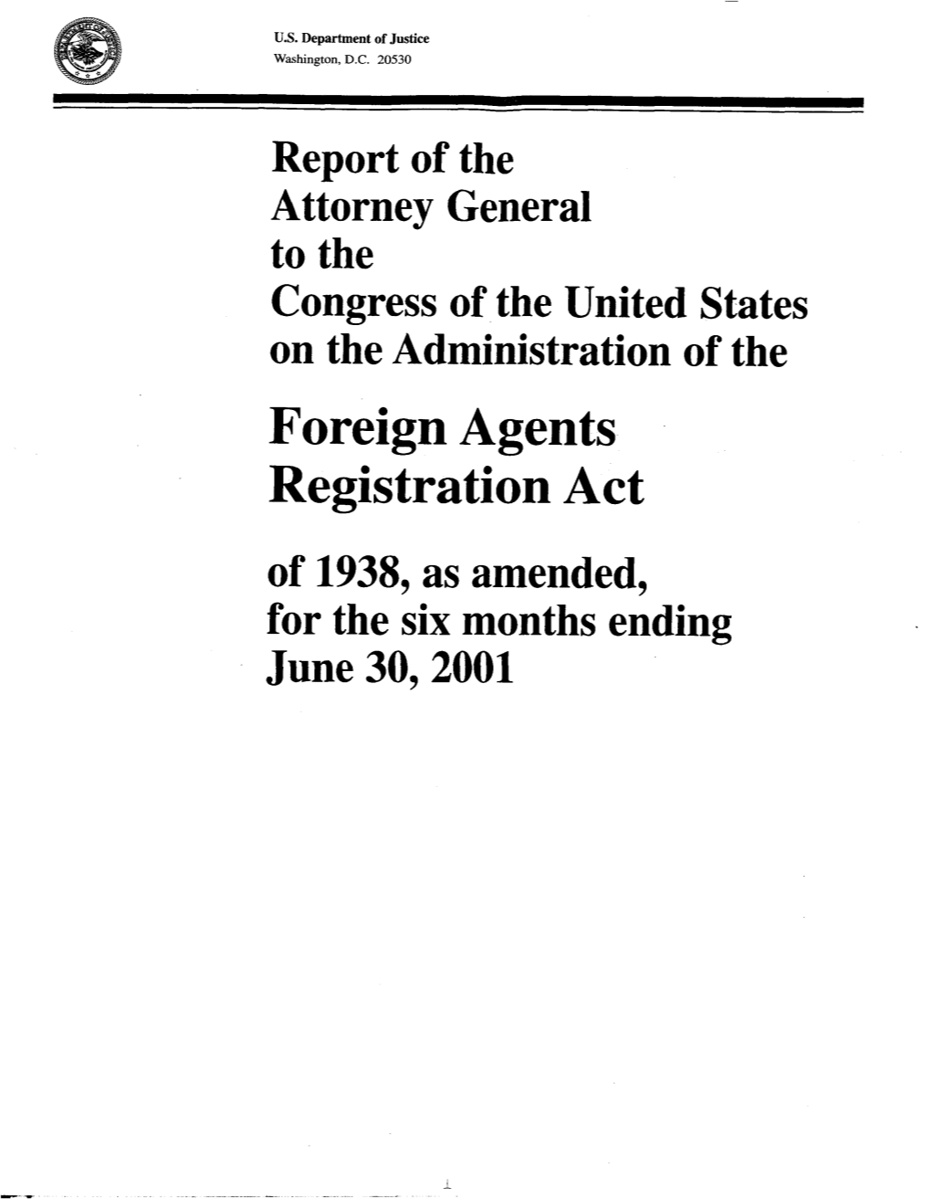 Report of the Attorney Genera1 to the Congress of the United States On