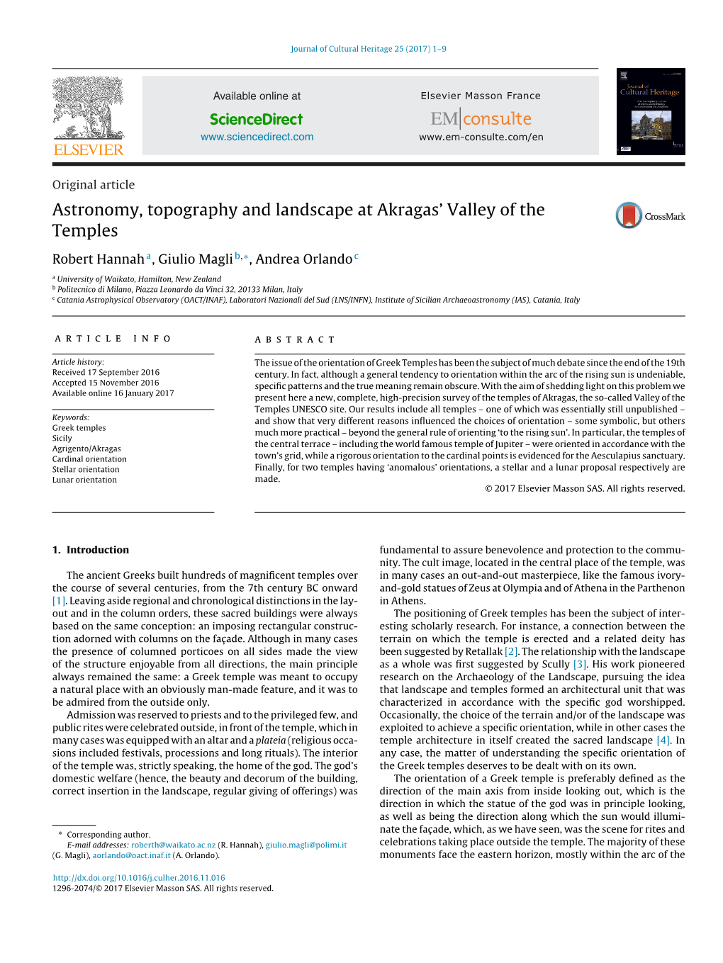 Astronomy, Topography and Landscape at Akragas' Valley of The