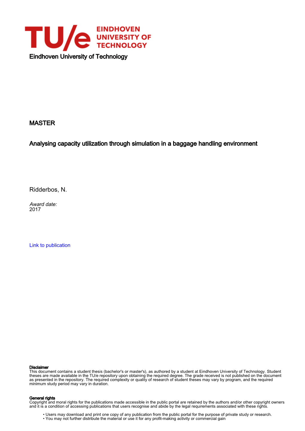 Eindhoven University of Technology MASTER Analysing Capacity