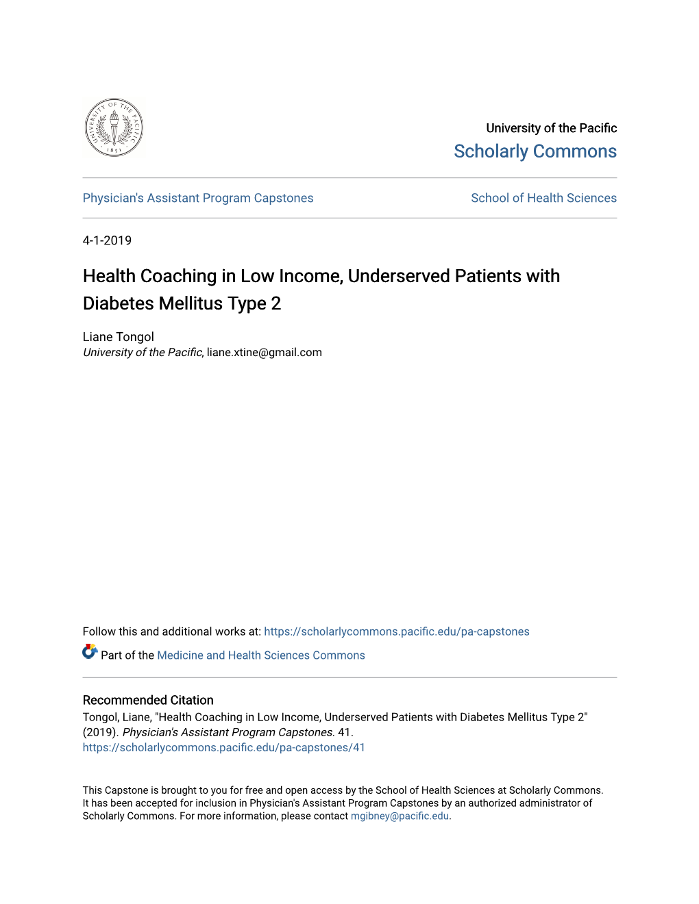Health Coaching in Low Income, Underserved Patients with Diabetes Mellitus Type 2
