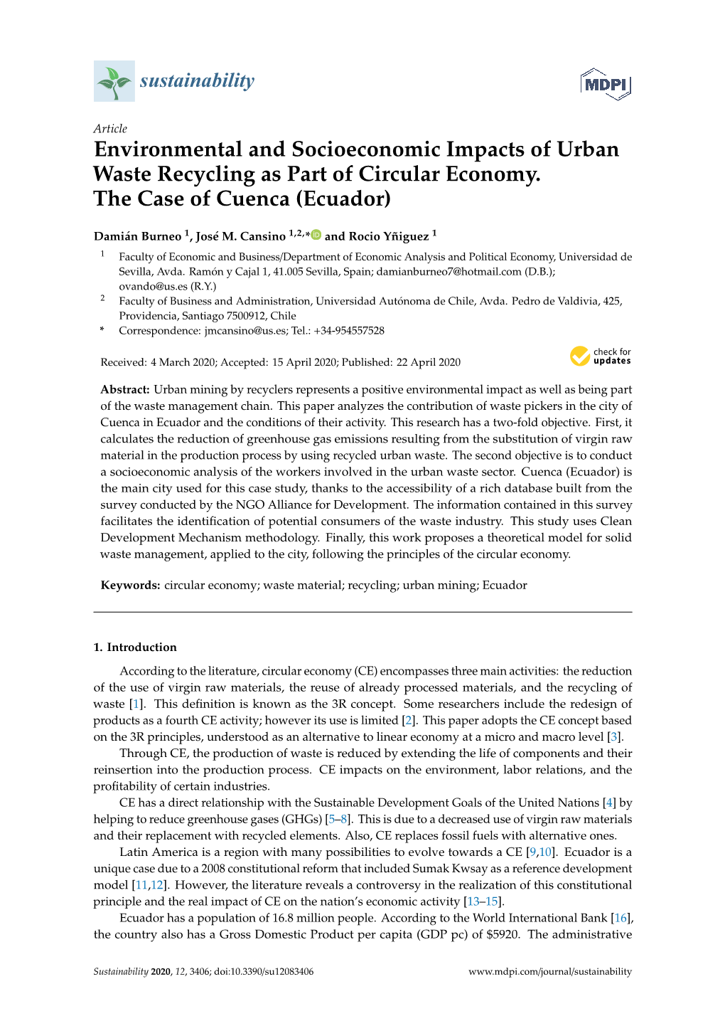 Environmental and Socioeconomic Impacts of Urban Waste Recycling As Part of Circular Economy