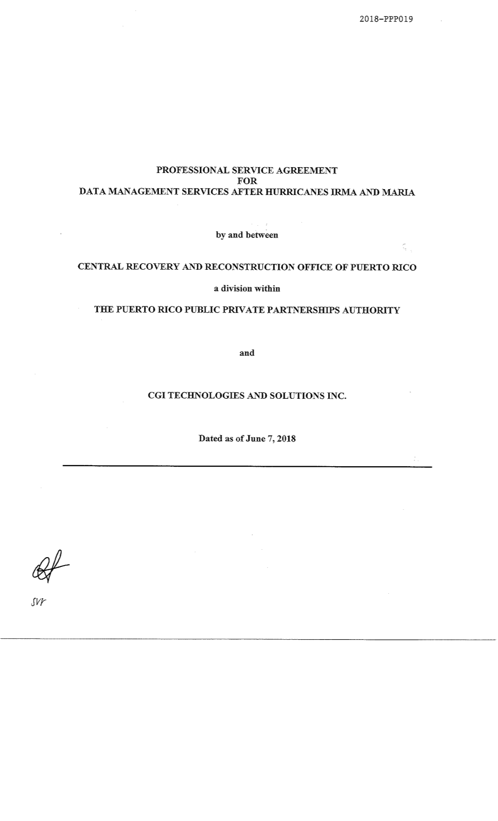 Professional Service Agreement for Data Management Services After Hurricanes Irma and Maria