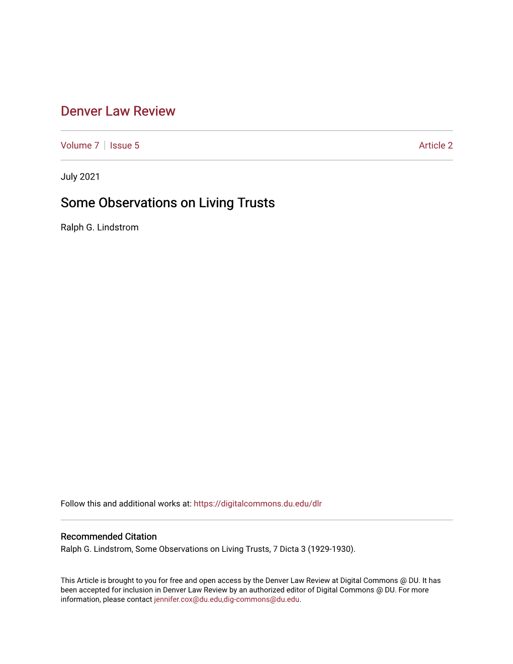 Some Observations on Living Trusts