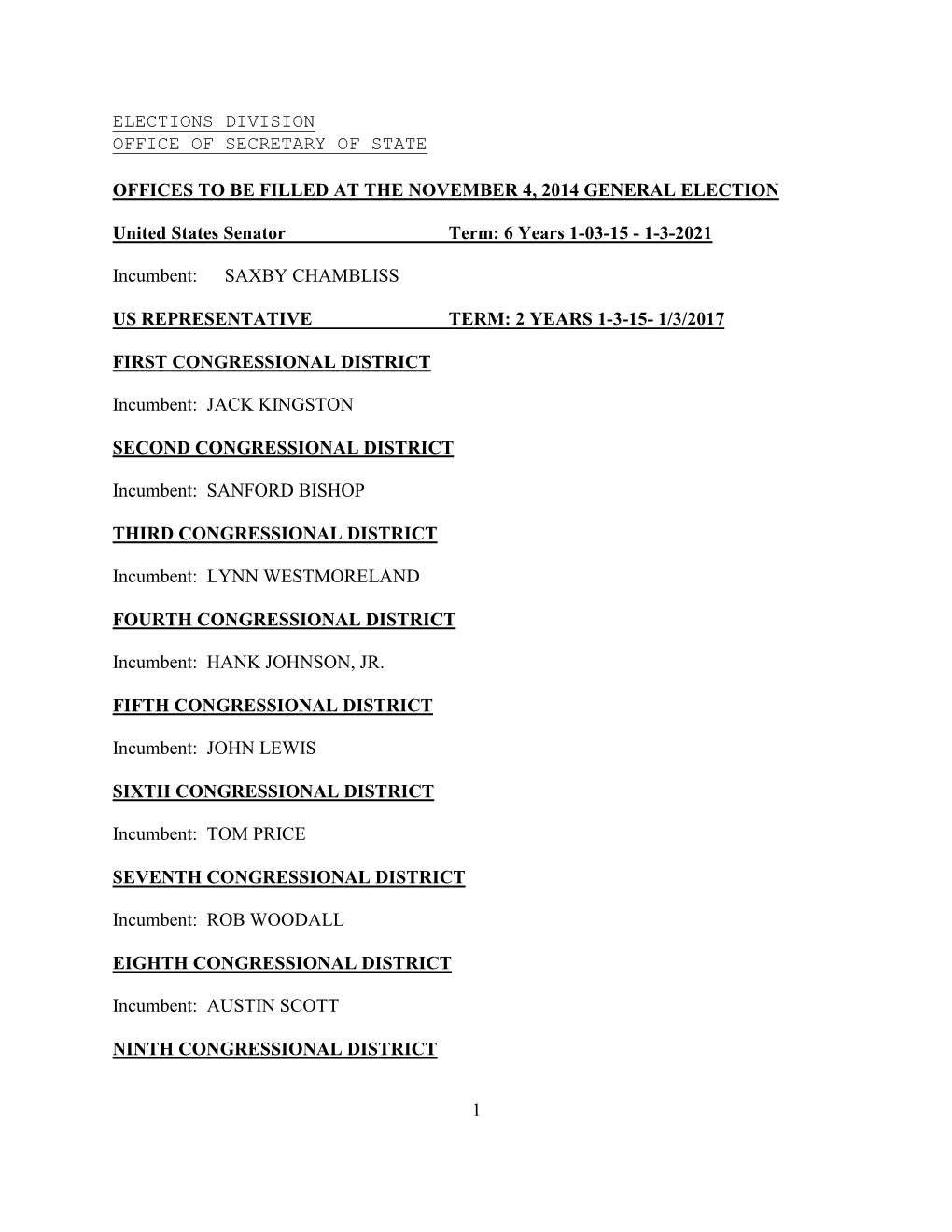 Offices to Be Filled at the 2006 General Election