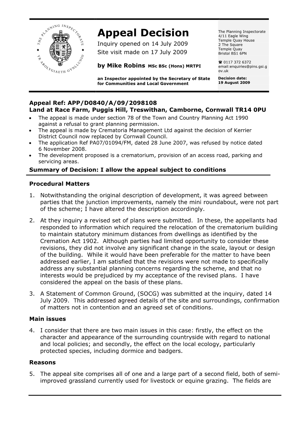 10.15 Puggis Hill, Camborne Appeal Decision