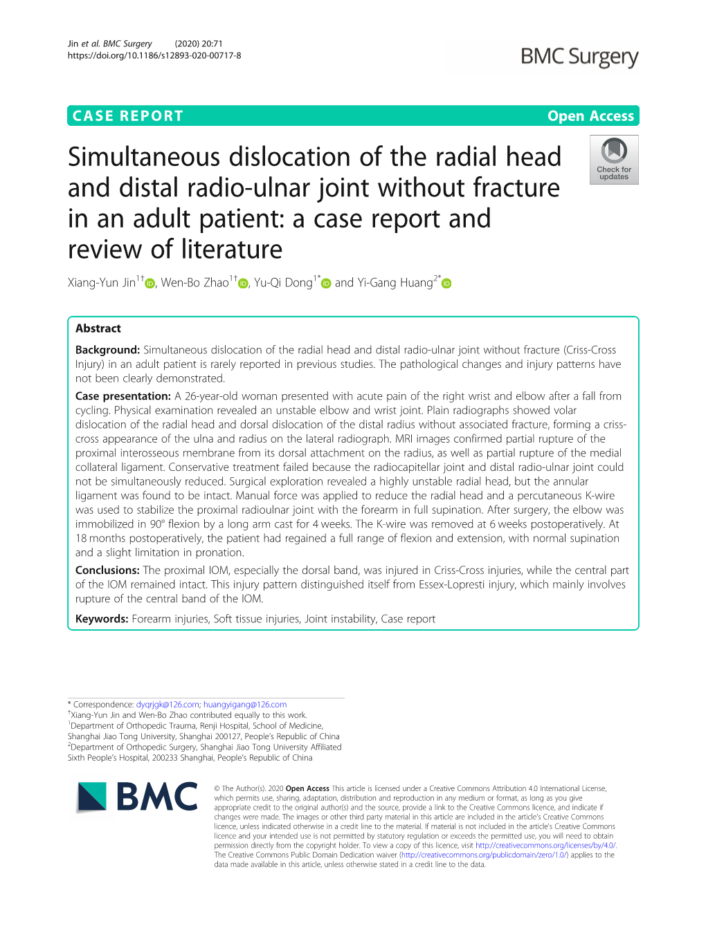 Simultaneous Dislocation of the Radial Head and Distal Radio-Ulnar Joint