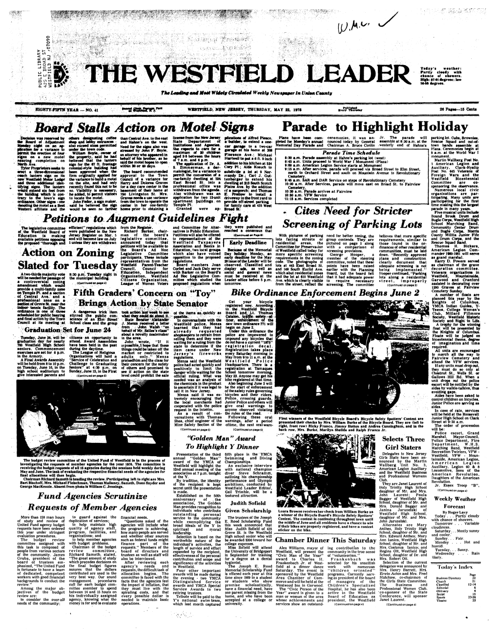 Westfield Motor Lodge the Variance to Build a Motel Council of a Variance for One-Family Dwelling at 534 Dwelling at Its South Scotch 9:45 A.M