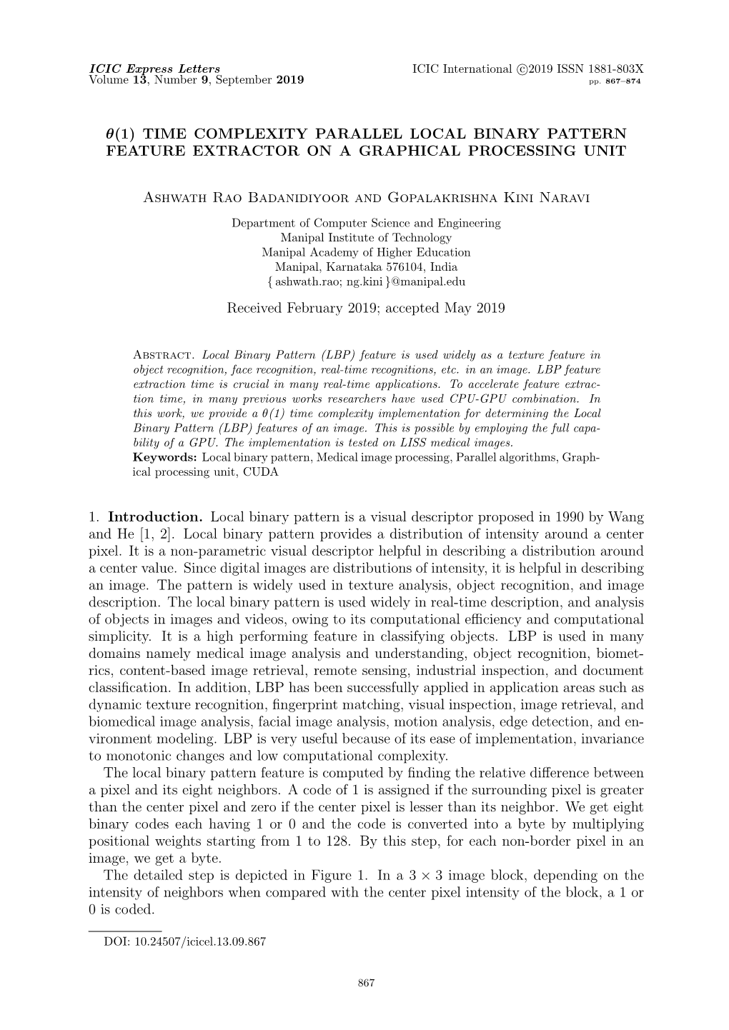 Time Complexity Parallel Local Binary Pattern Feature Extractor on a Graphical Processing Unit