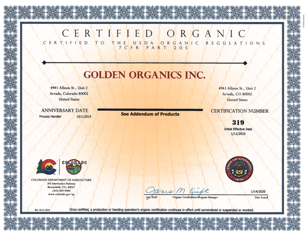2019 Organic Certificate