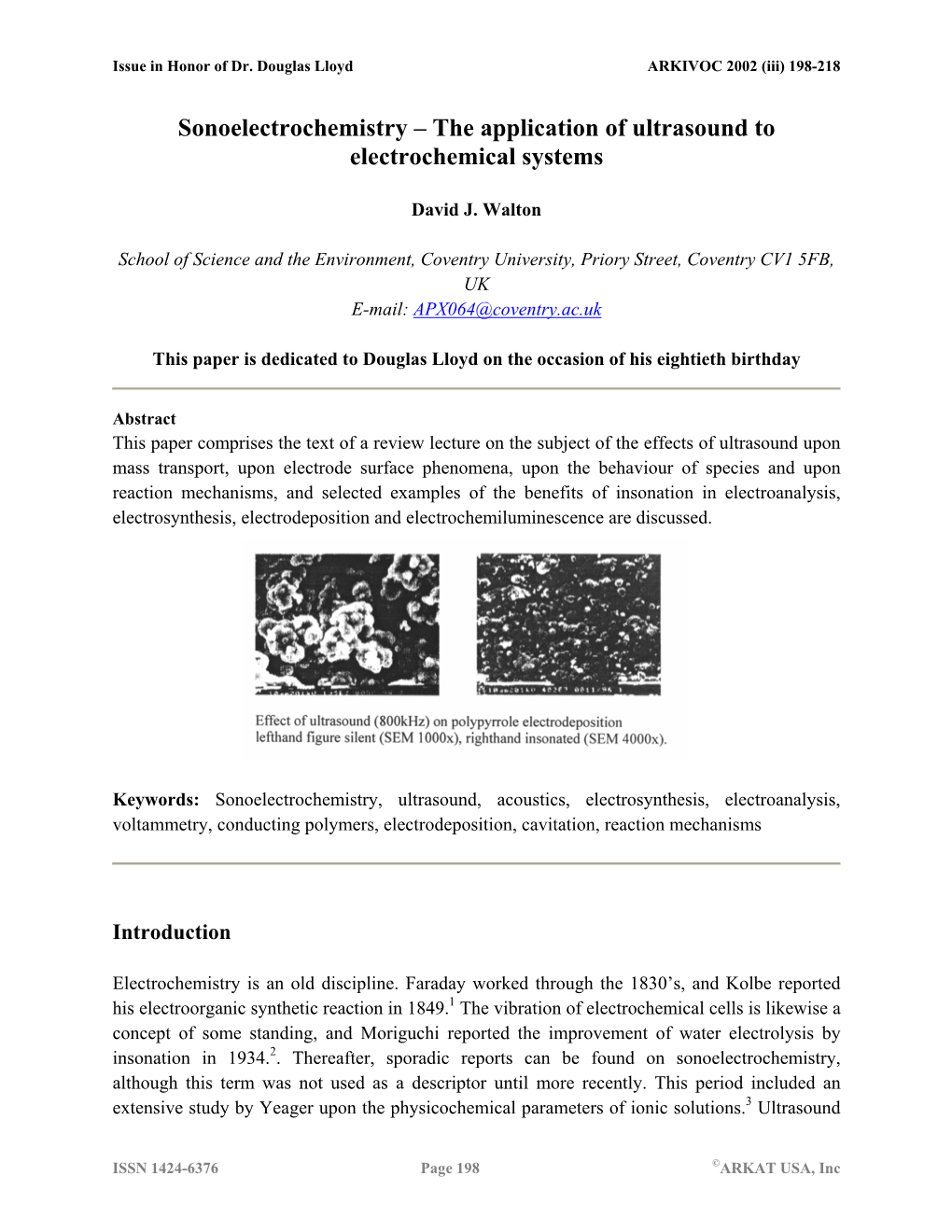 Sonoelectrochemistry – the Application of Ultrasound to Electrochemical Systems
