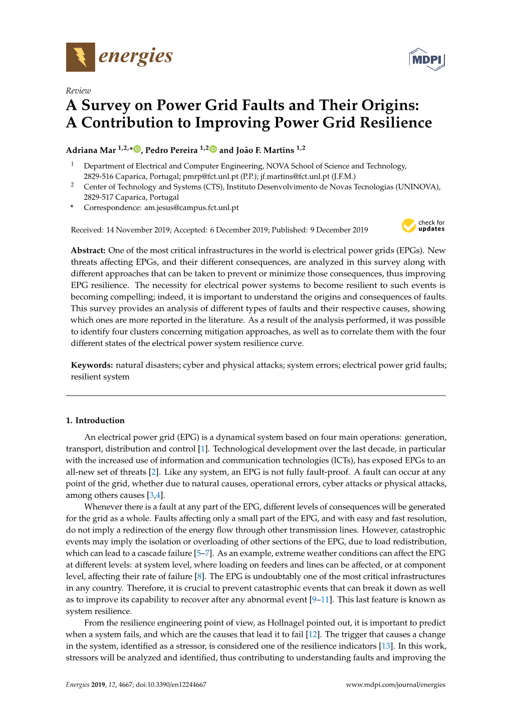 A Survey on Power Grid Faults and Their Origins: a Contribution to Improving Power Grid Resilience