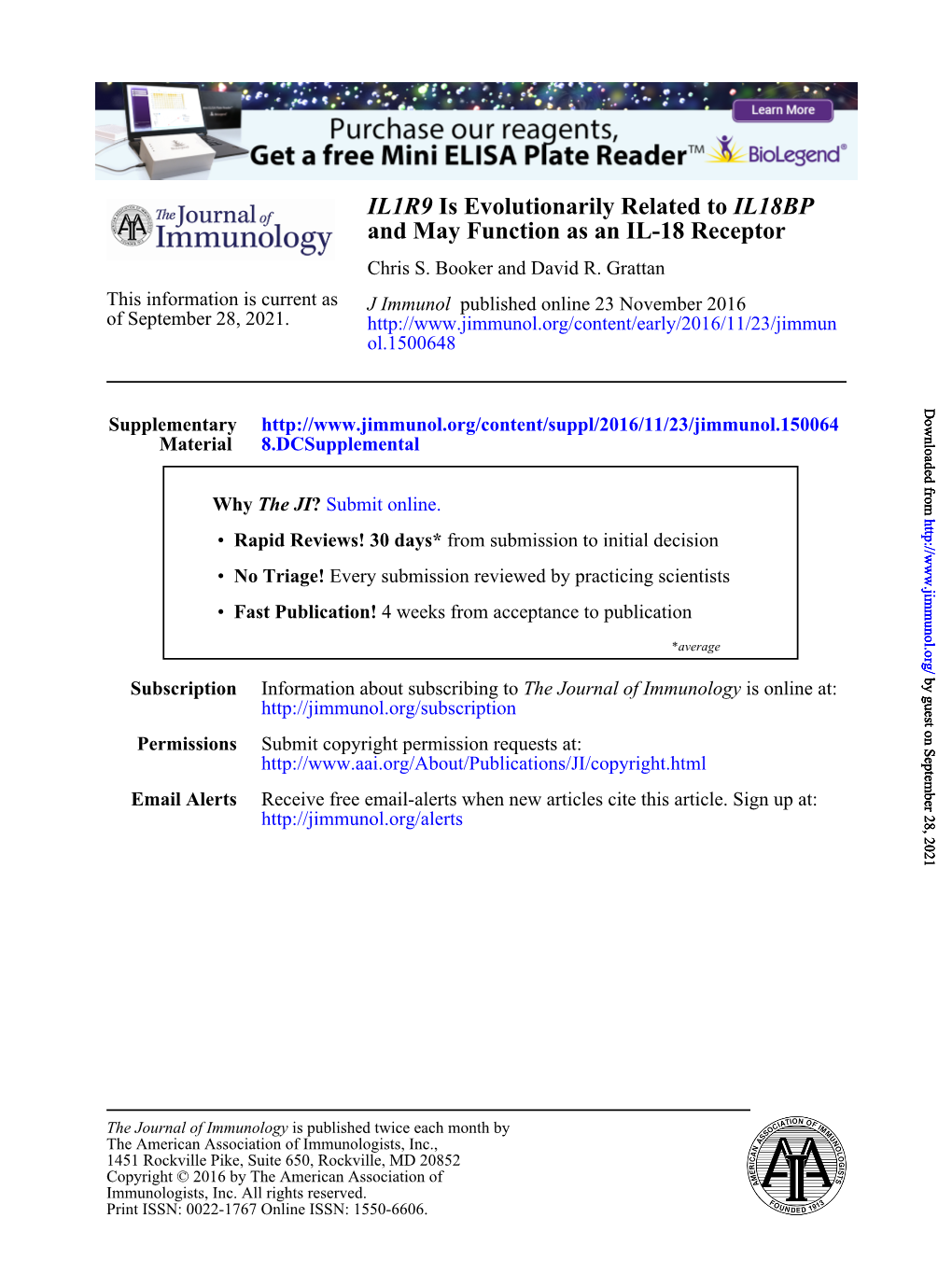 IL1R9 Is Evolutionarily Related to IL18BP and May Function As an IL-18 Receptor Chris S