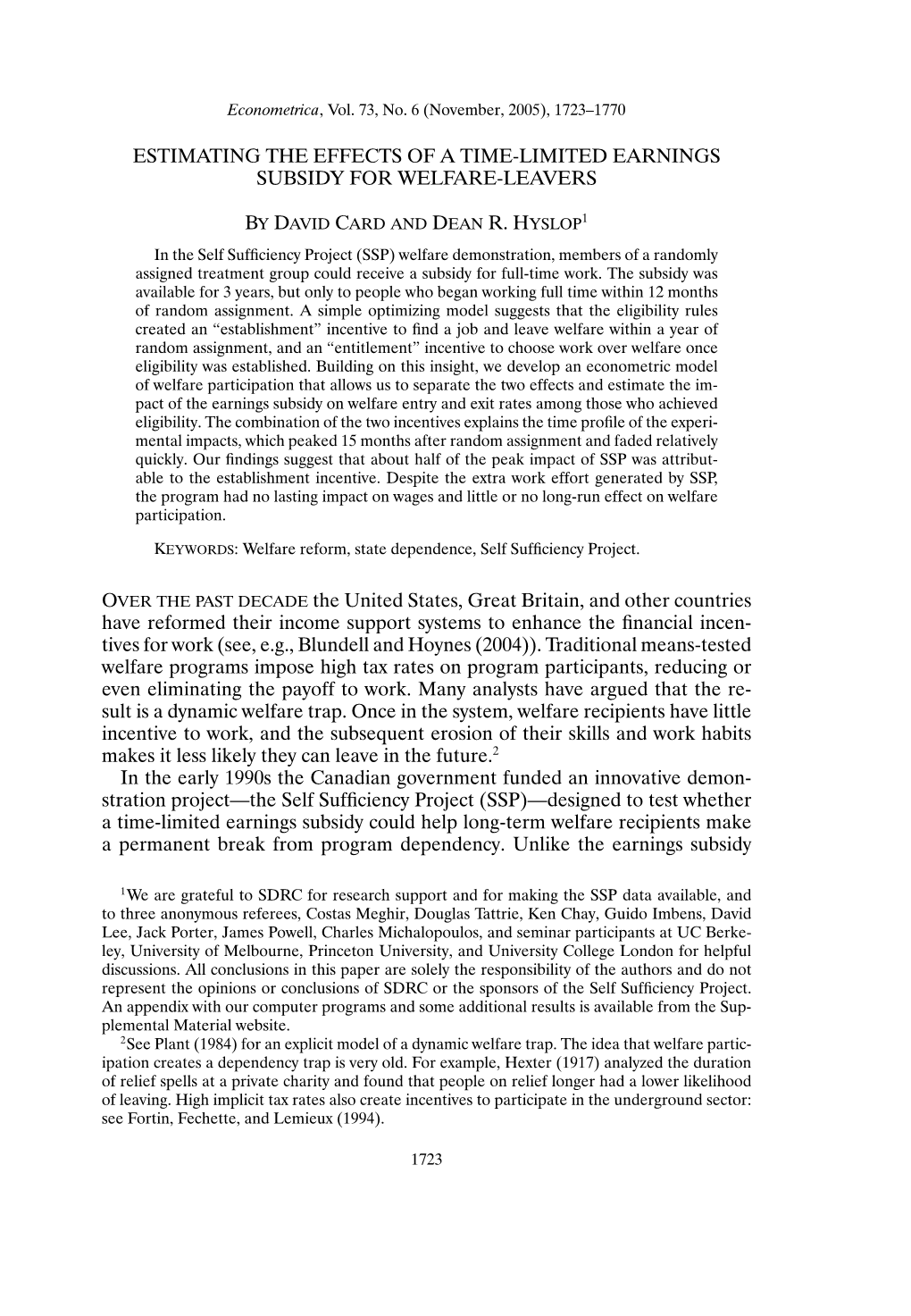 Estimating the Effects of a Time-Limited Earnings Subsidy for Welfare Leavers