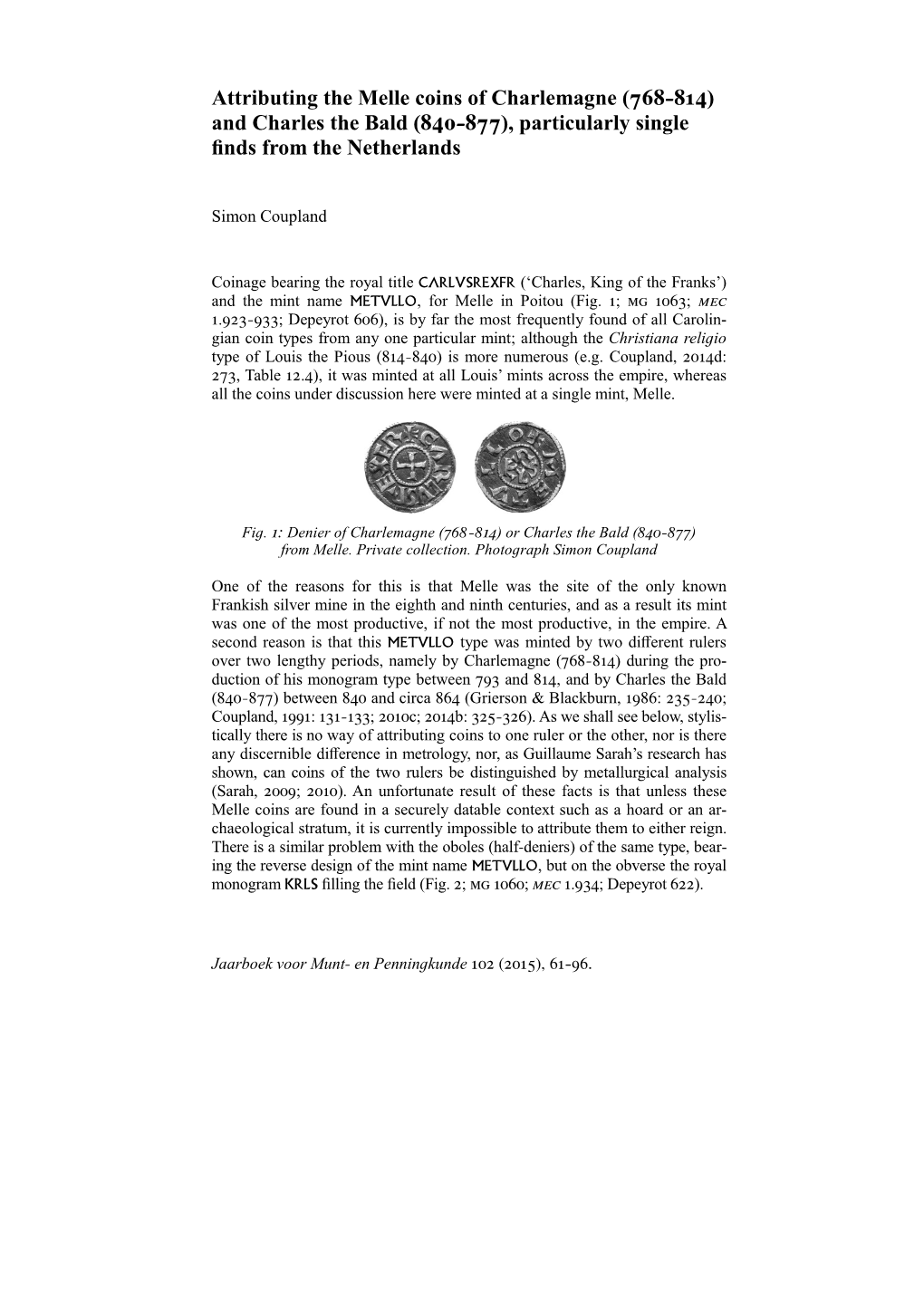 Attributing the Melle Coins of Charlemagne (768-814)