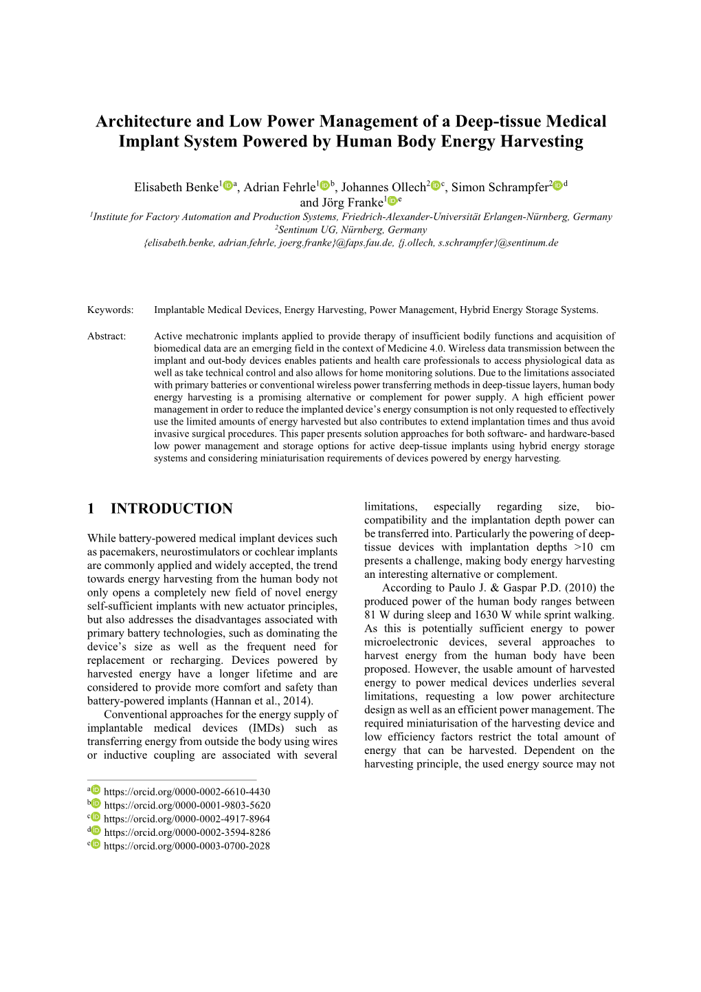 Architecture and Low Power Management of a Deep-Tissue Medical Implant System Powered by Human Body Energy Harvesting