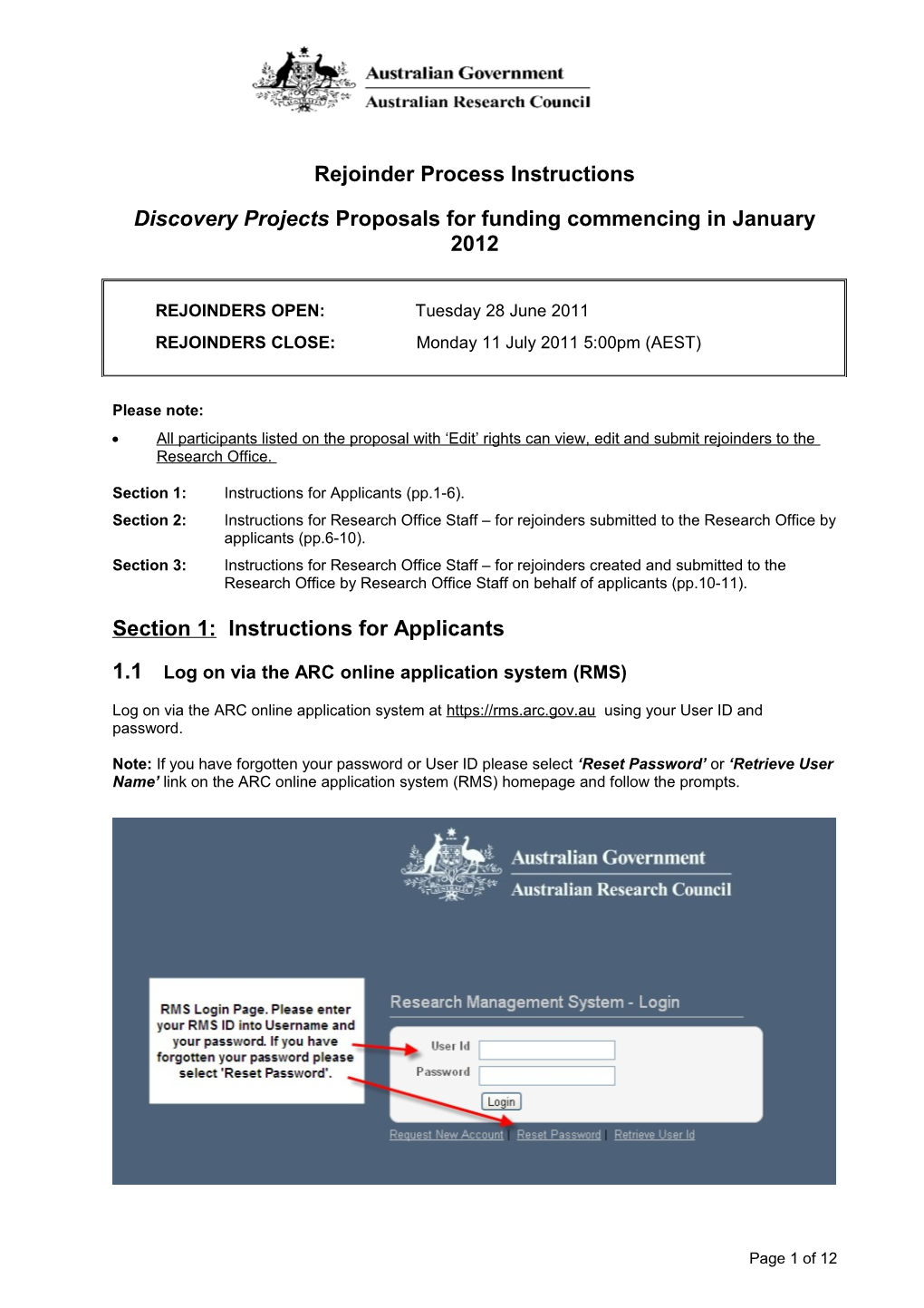 Rejoinders - Linkage Projects Proposals (Round 2) for Funding Commencing in July 2010