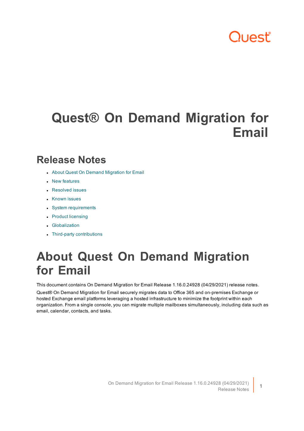 Quest on Demand Migration for Email