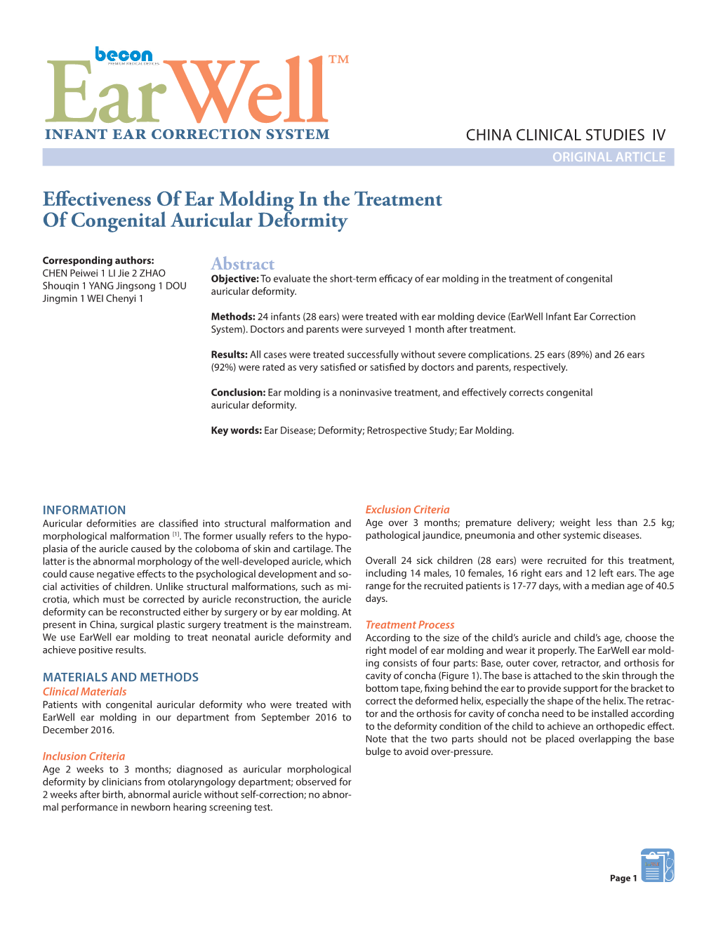 Effectiveness of Ear Molding in the Treatment of Congenital Auricular Deformity