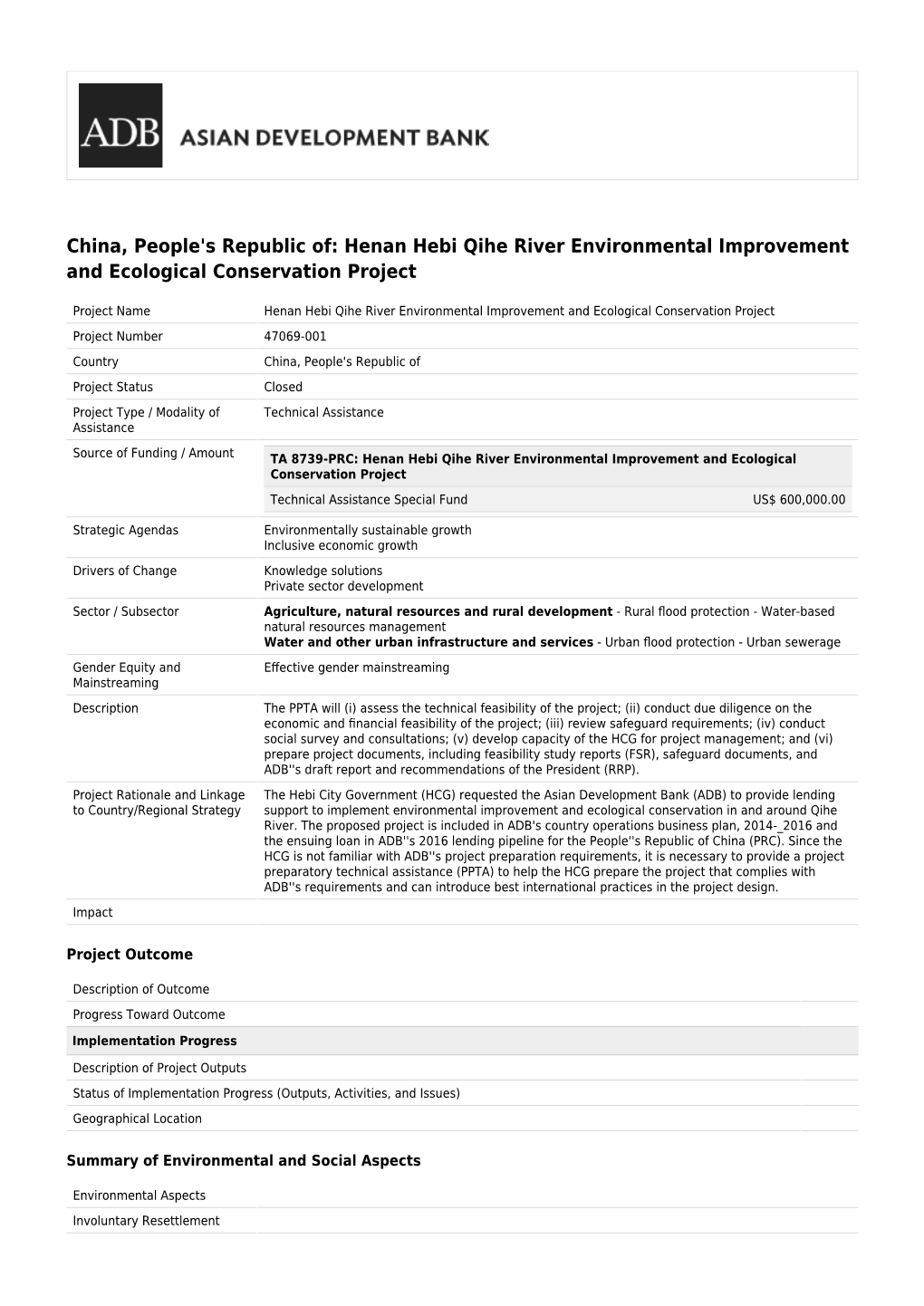 Henan Hebi Qihe River Environmental Improvement and Ecological Conservation Project