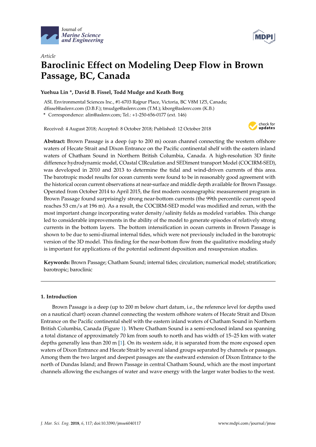 Baroclinic Effect on Modeling Deep Flow in Brown Passage, BC, Canada