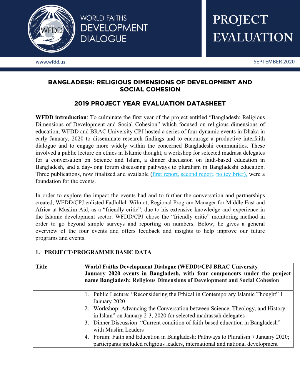 Bangladesh: Religious Dimensions of Development and Social Cohesion