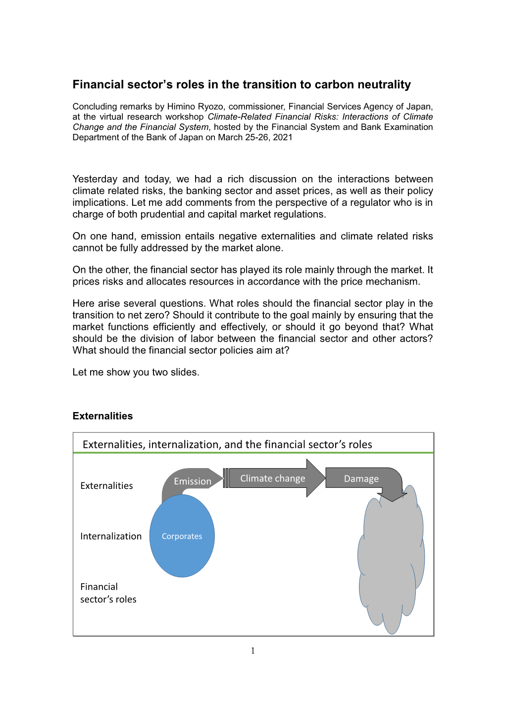 Financial Sector's Roles in the Transition to Carbon Neutrality Externalities, Internalization, and the Financial Sector's R