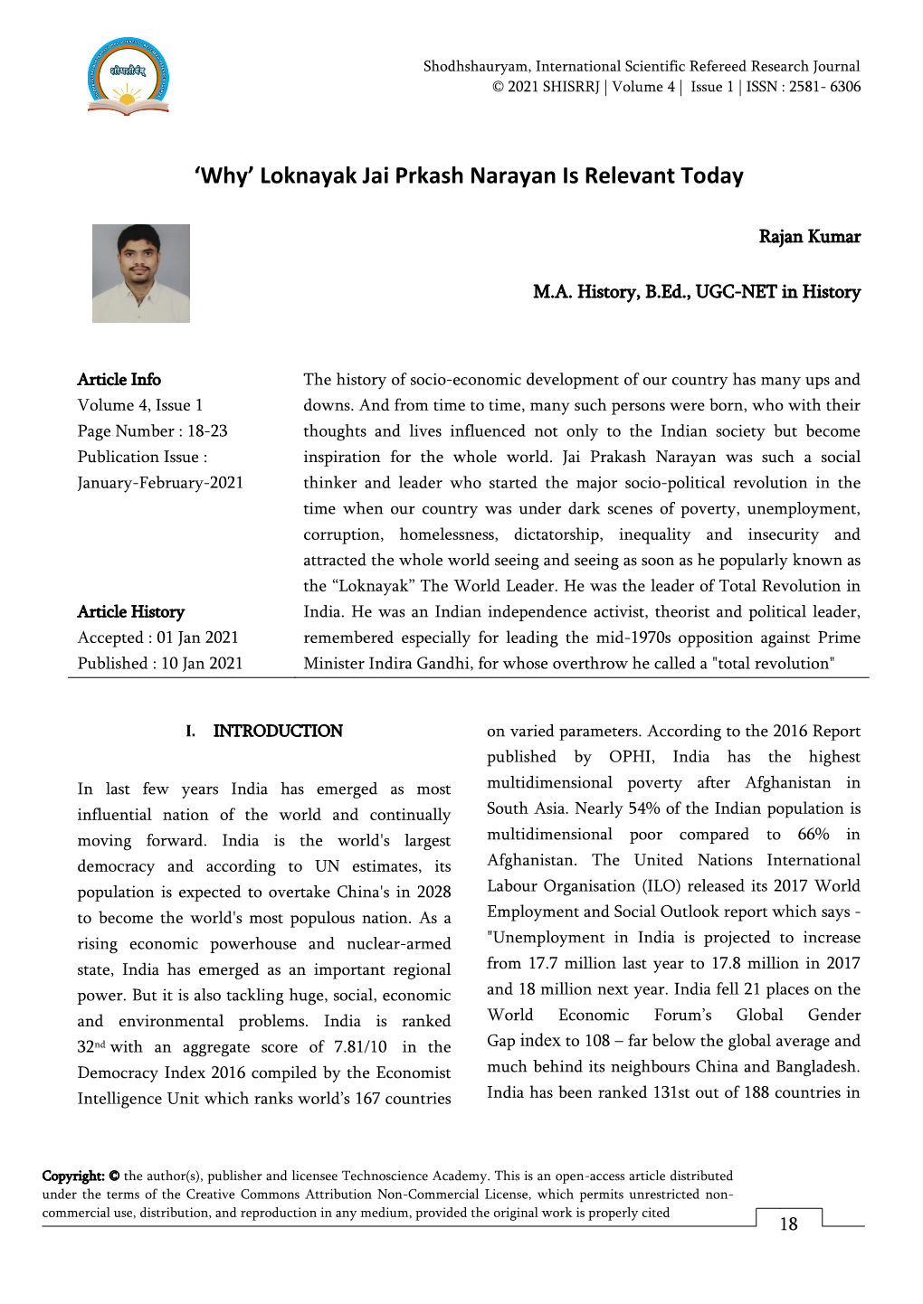 Shodhshauryam, International Scientific Refereed Research Journal © 2021 SHISRRJ | Volume 4 | Issue 1 | ISSN : 2581- 6306