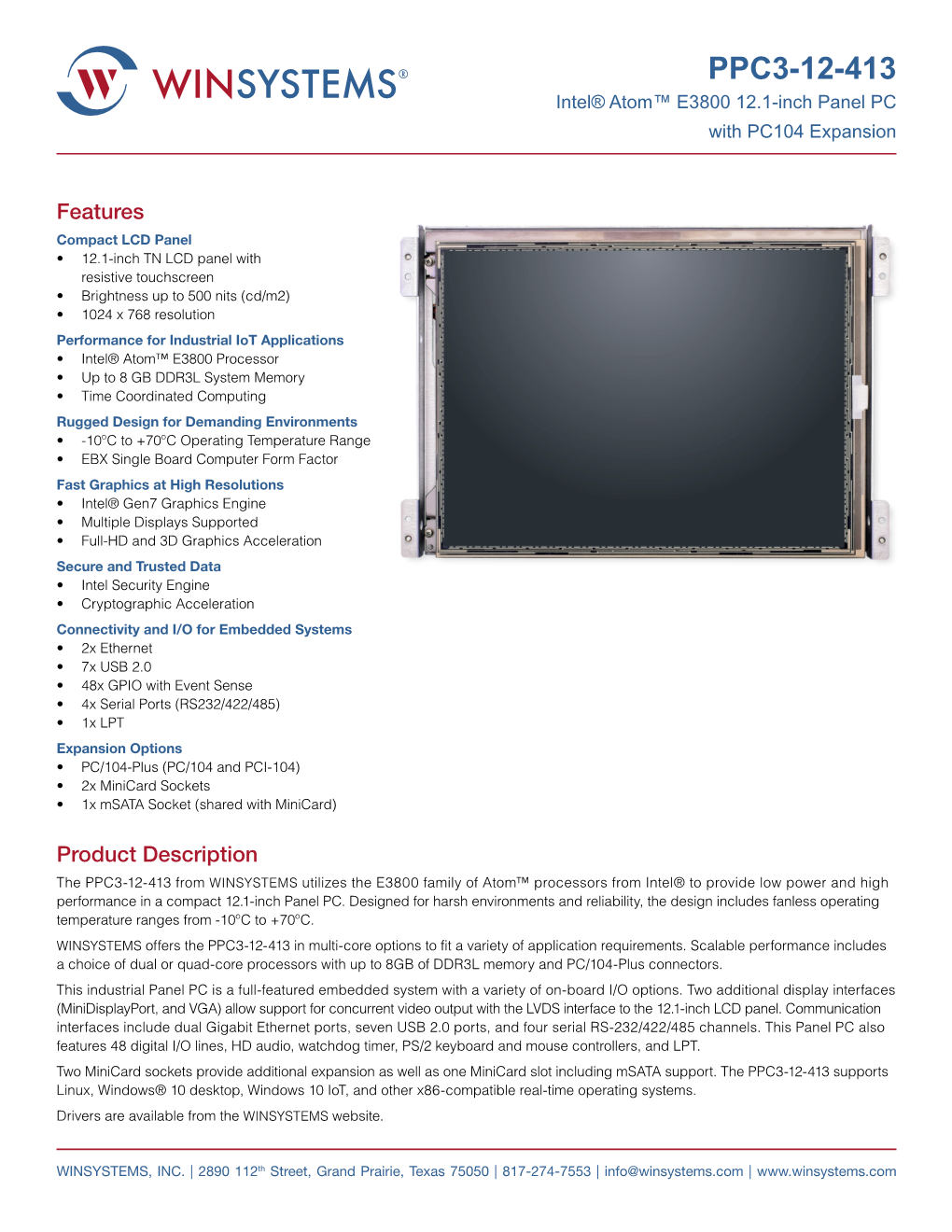 PPC3-12-413 Intel® Atom™ E3800 12.1-Inch Panel PC with PC104 Expansion