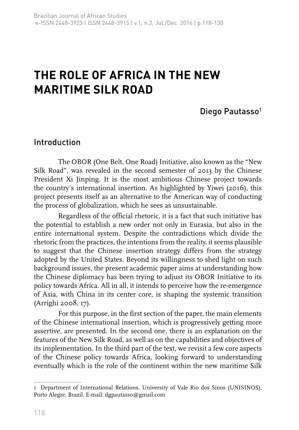 The Role of Africa in the New Maritime Silk Road