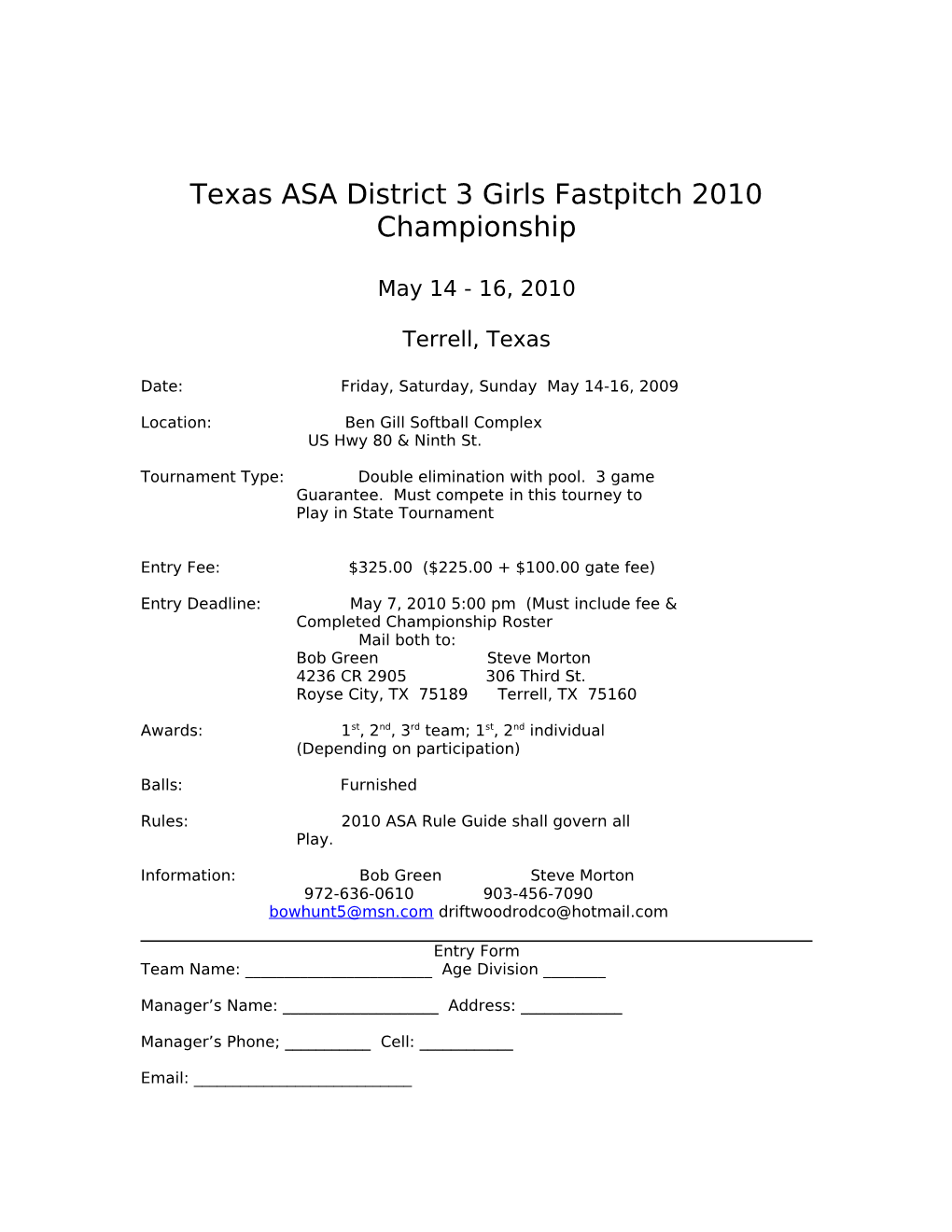 Texas ASA District 3 Girls Fastpitch Championship