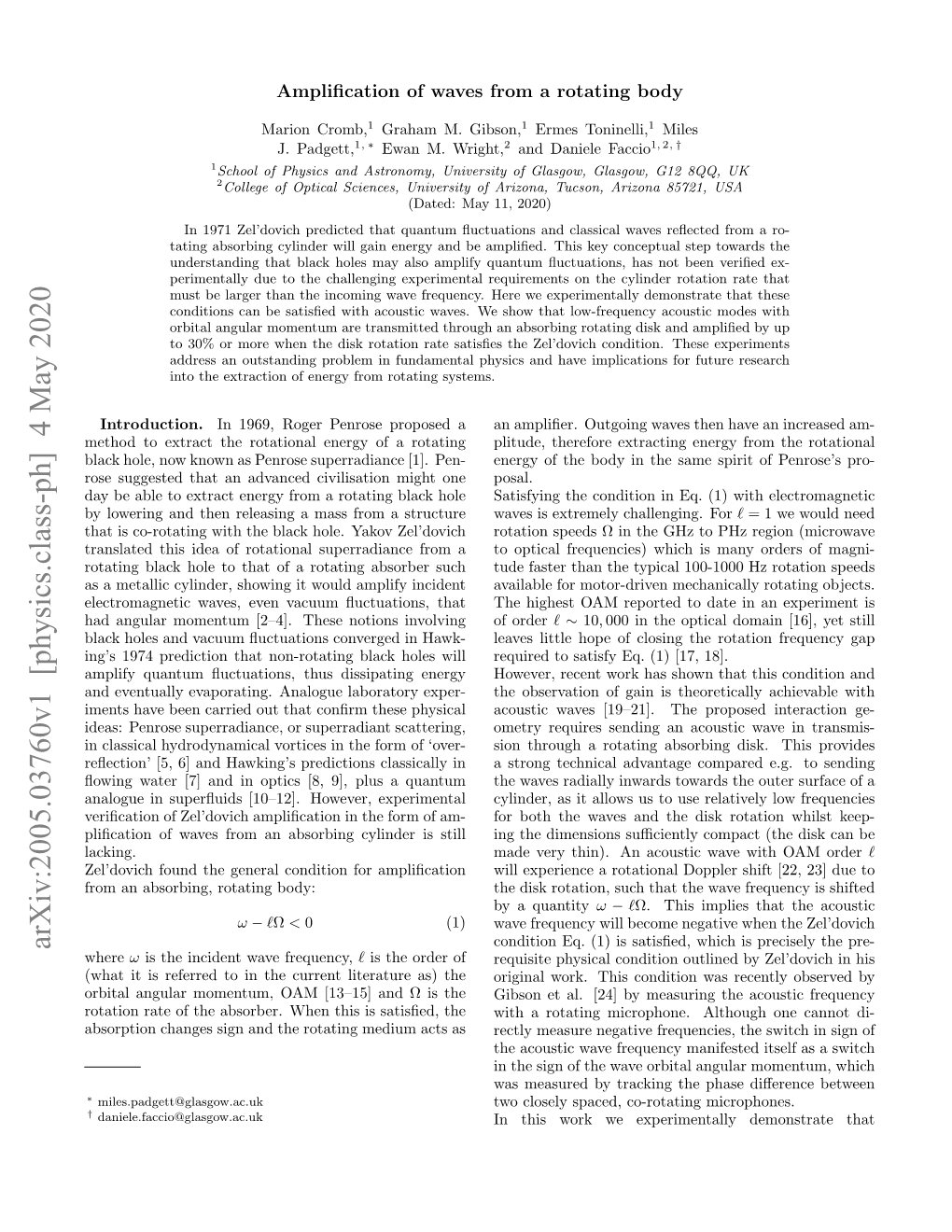 Arxiv:2005.03760V1 [Physics.Class-Ph] 4 May 2020