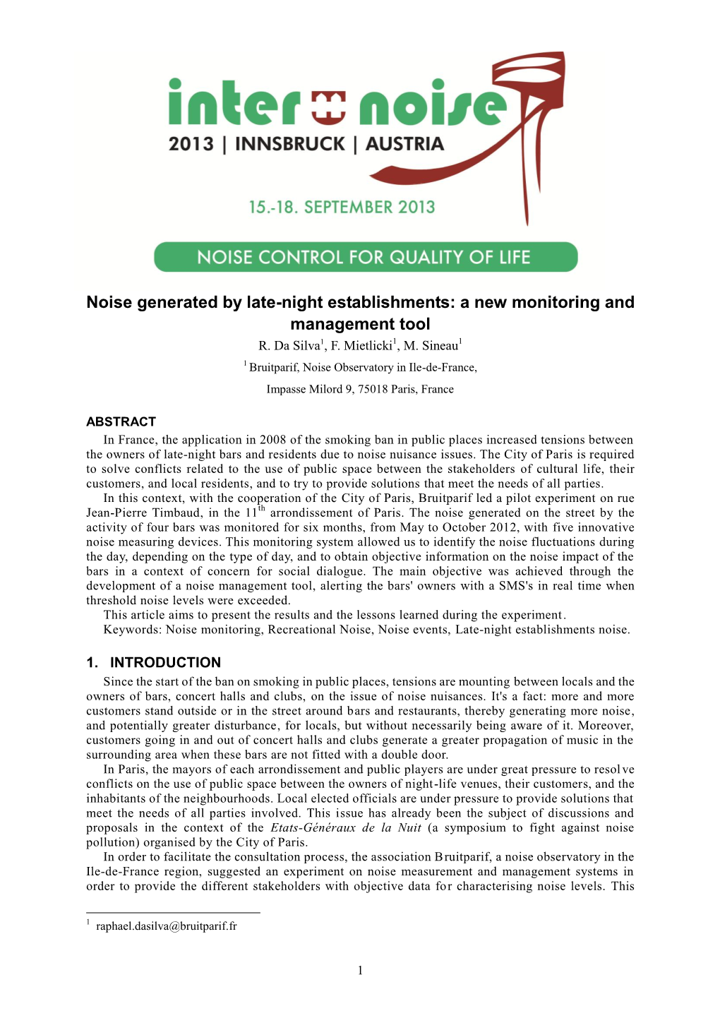 Noise Generated by Late-Night Establishments: a New Monitoring and Management Tool R