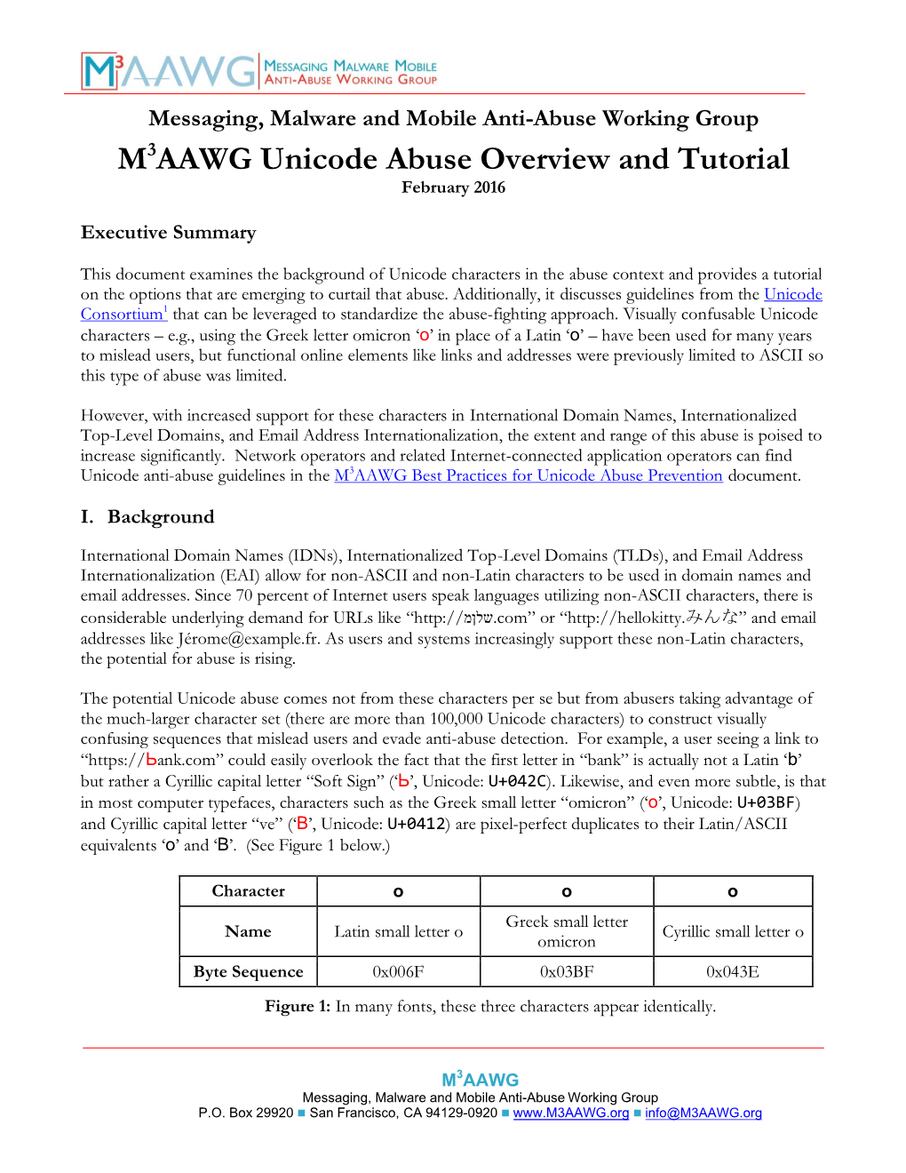 M3AAWG Unicode Abuse Overview and Tutorial February 2016