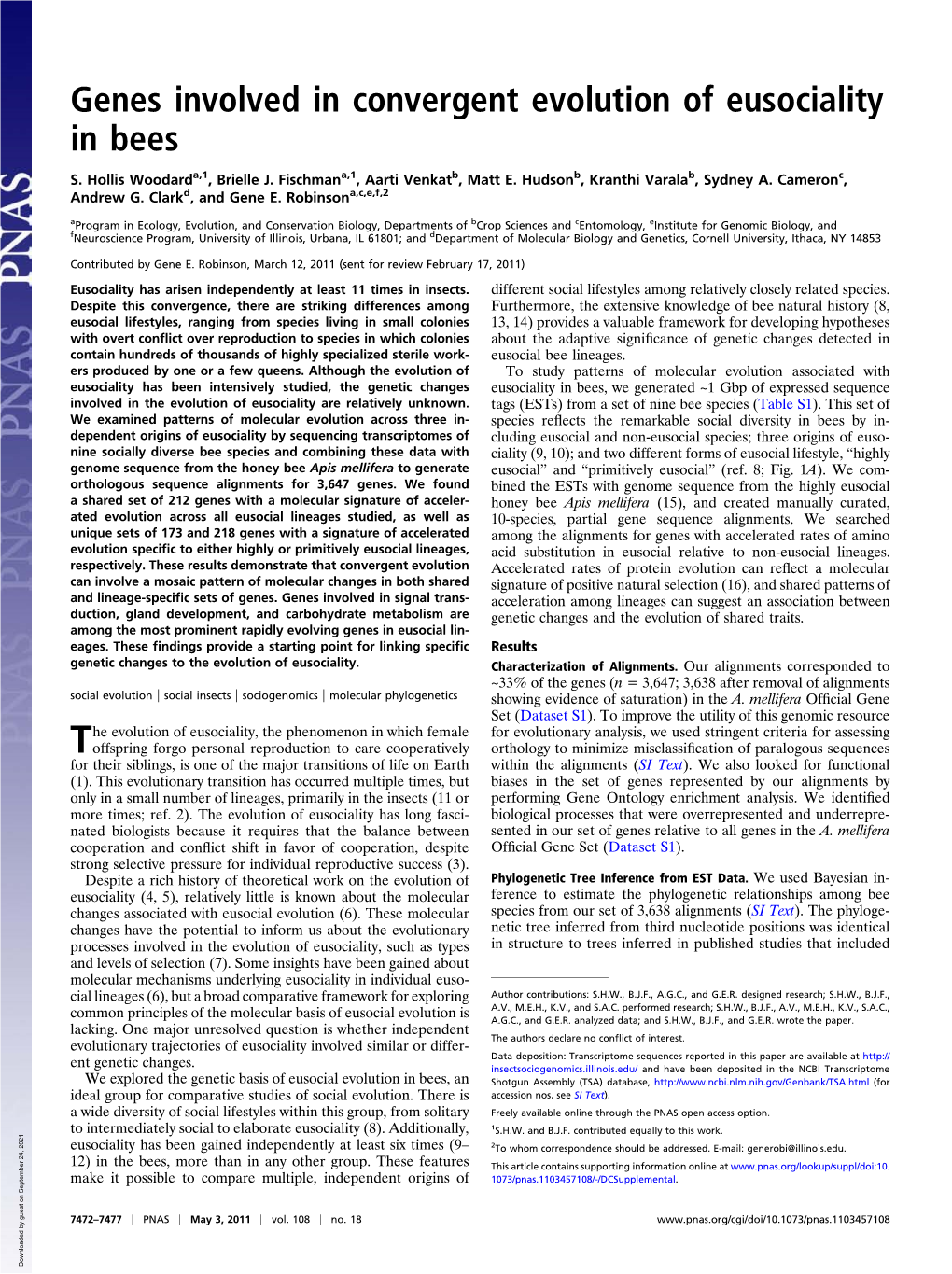 Genes Involved in Convergent Evolution of Eusociality in Bees