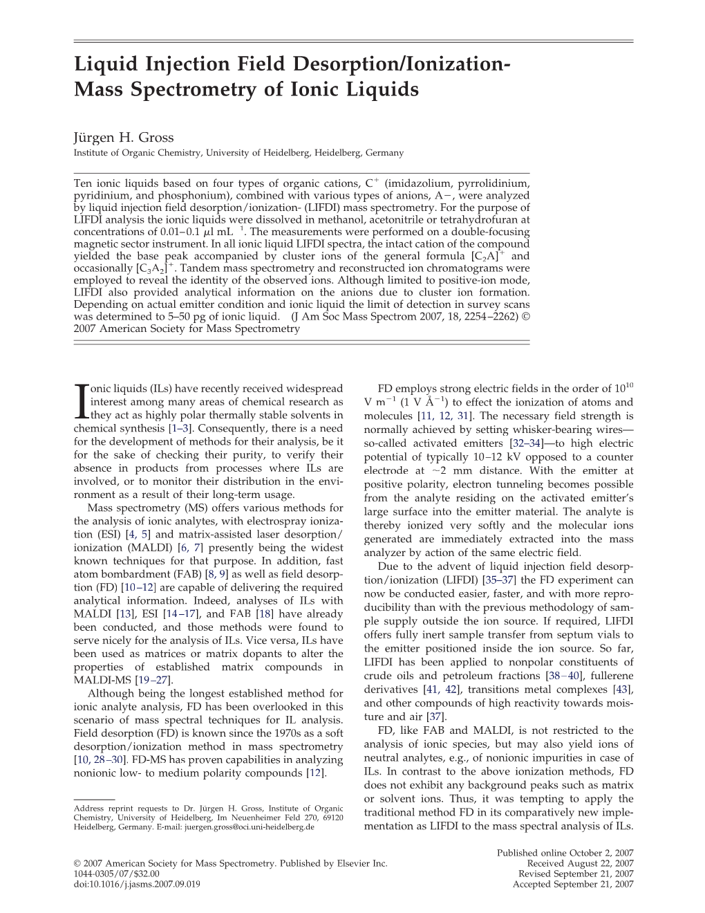 Liquid Injection Field Desorption/Ionization-Mass