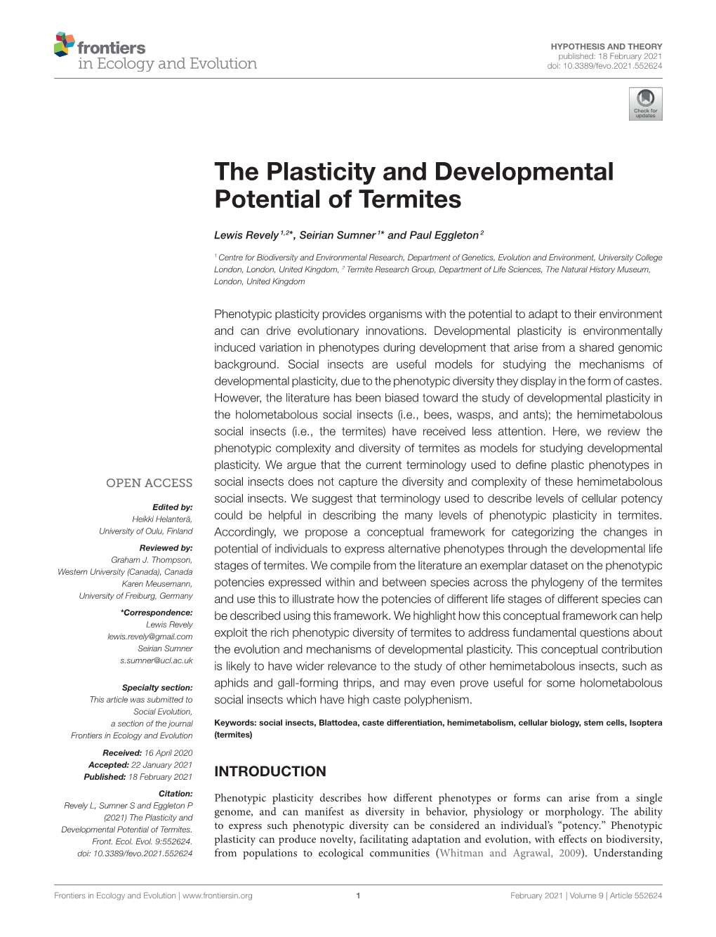 The Plasticity and Developmental Potential of Termites