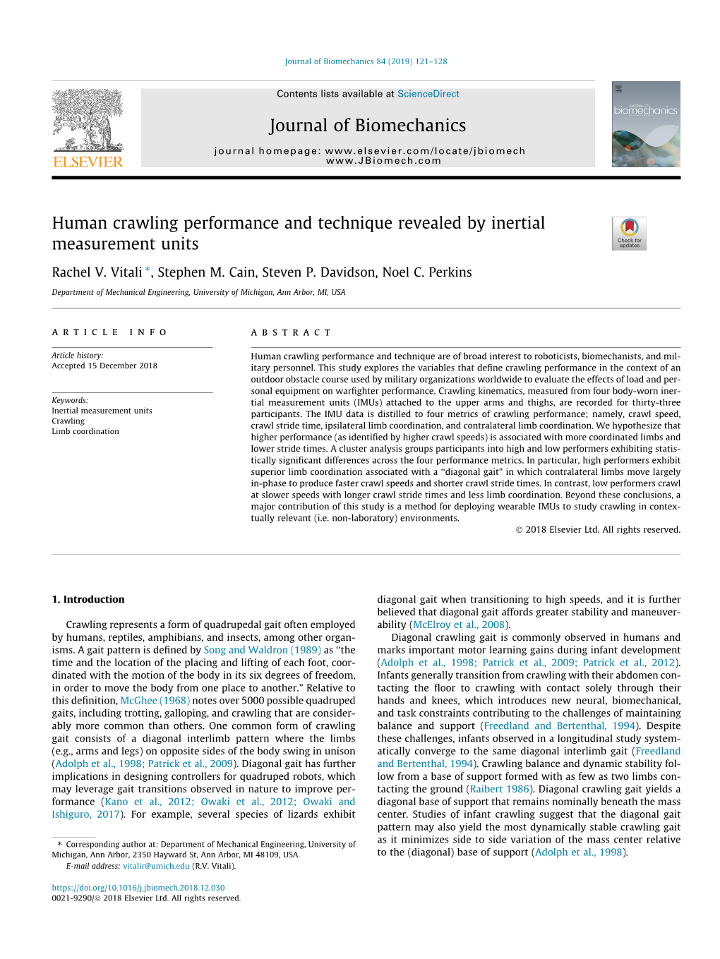 Human Crawling Performance and Technique Revealed by Inertial Measurement Units ⇑ Rachel V