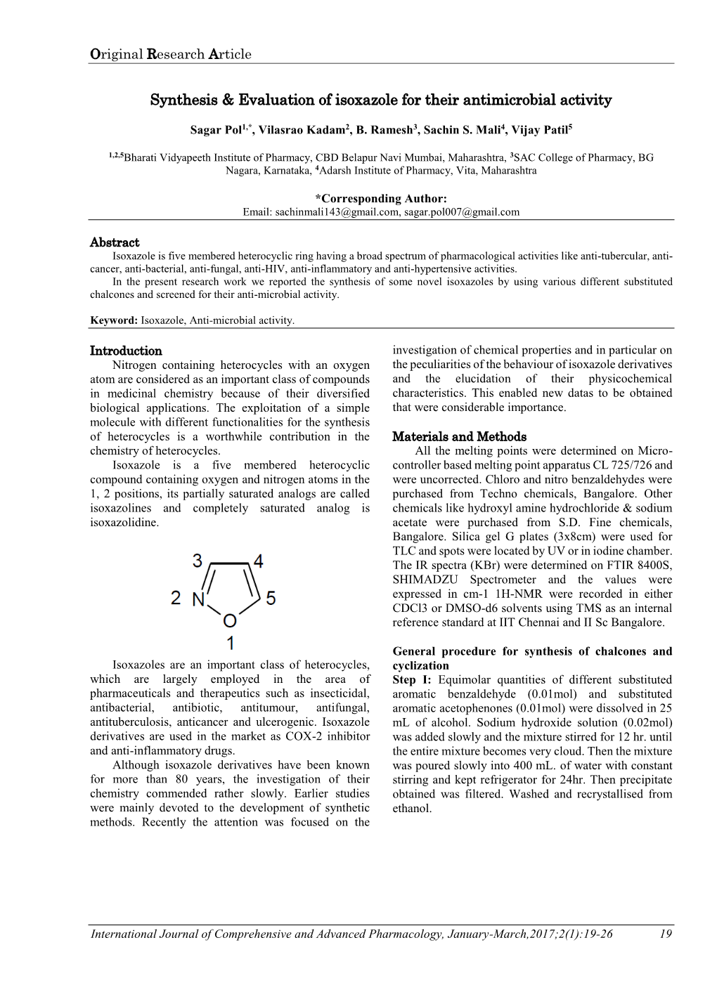 Synthesis & Evaluation of Isoxazole for Their Antimicrobial Activity