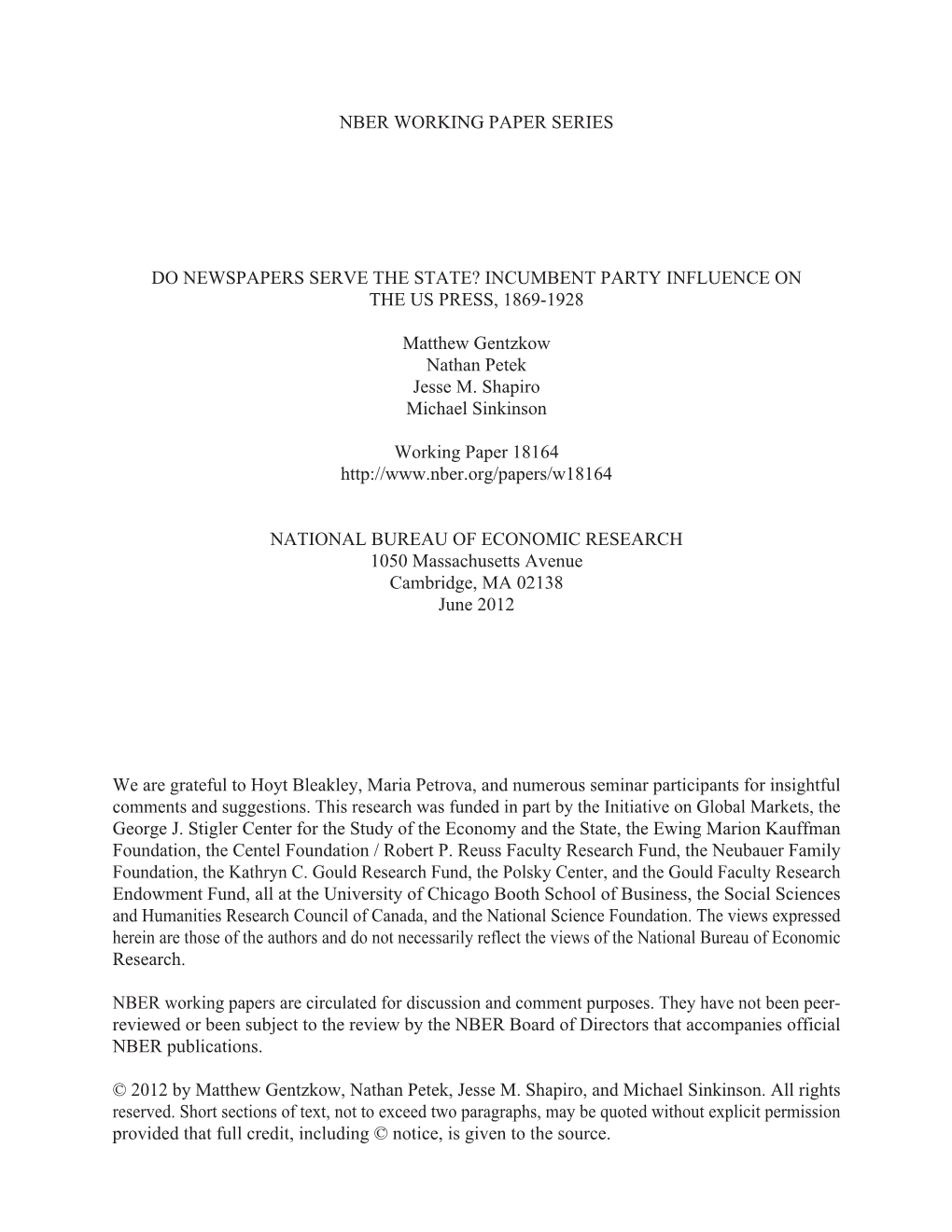 Do Newspapers Serve the State? Incumbent Party Influence on the Us Press, 1869-1928