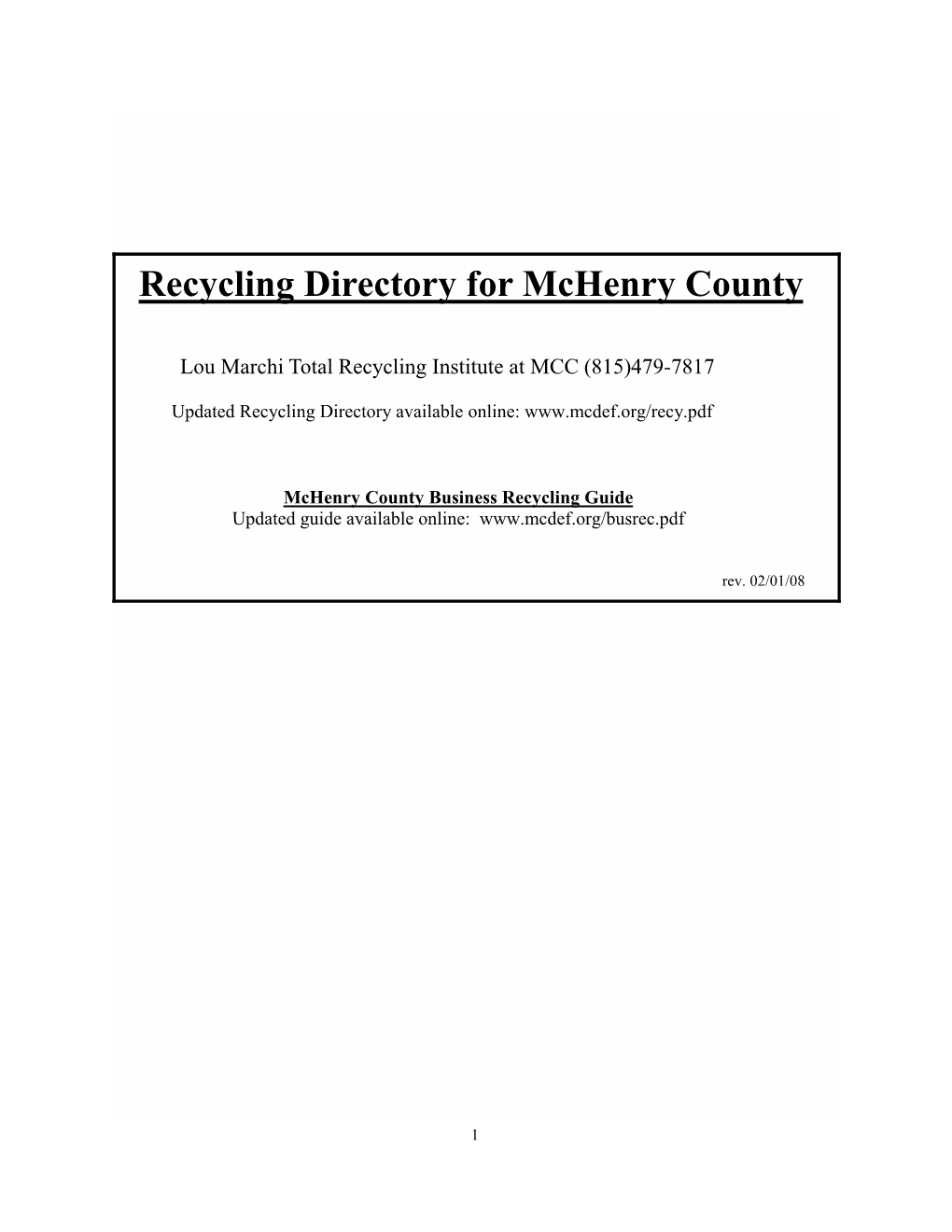 Recycling Directory for Mchenry County