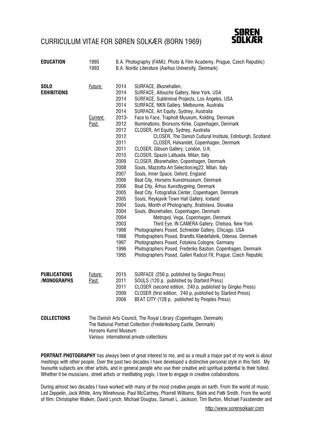 Curriculum Vitae for Søren Solkær (Born 1969)