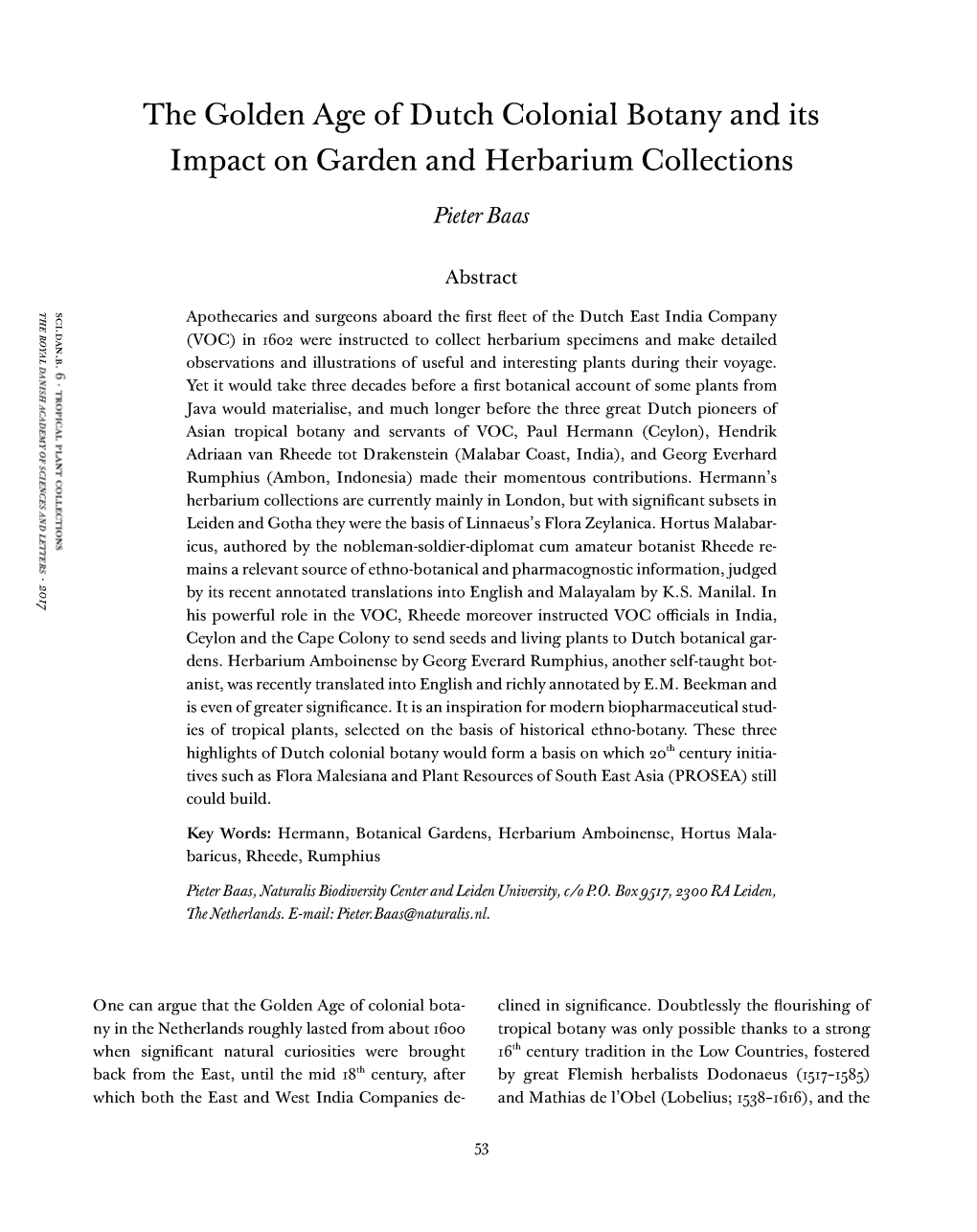 The Golden Age of Dutch Colonial Botany and Its Impact on Garden and Herbarium Collections