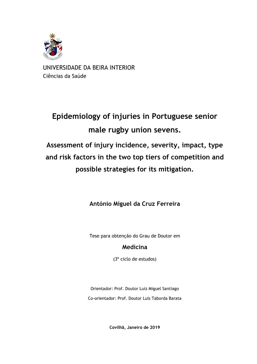 Epidemiology of Injuries in Portuguese Senior Male Rugby Union Sevens