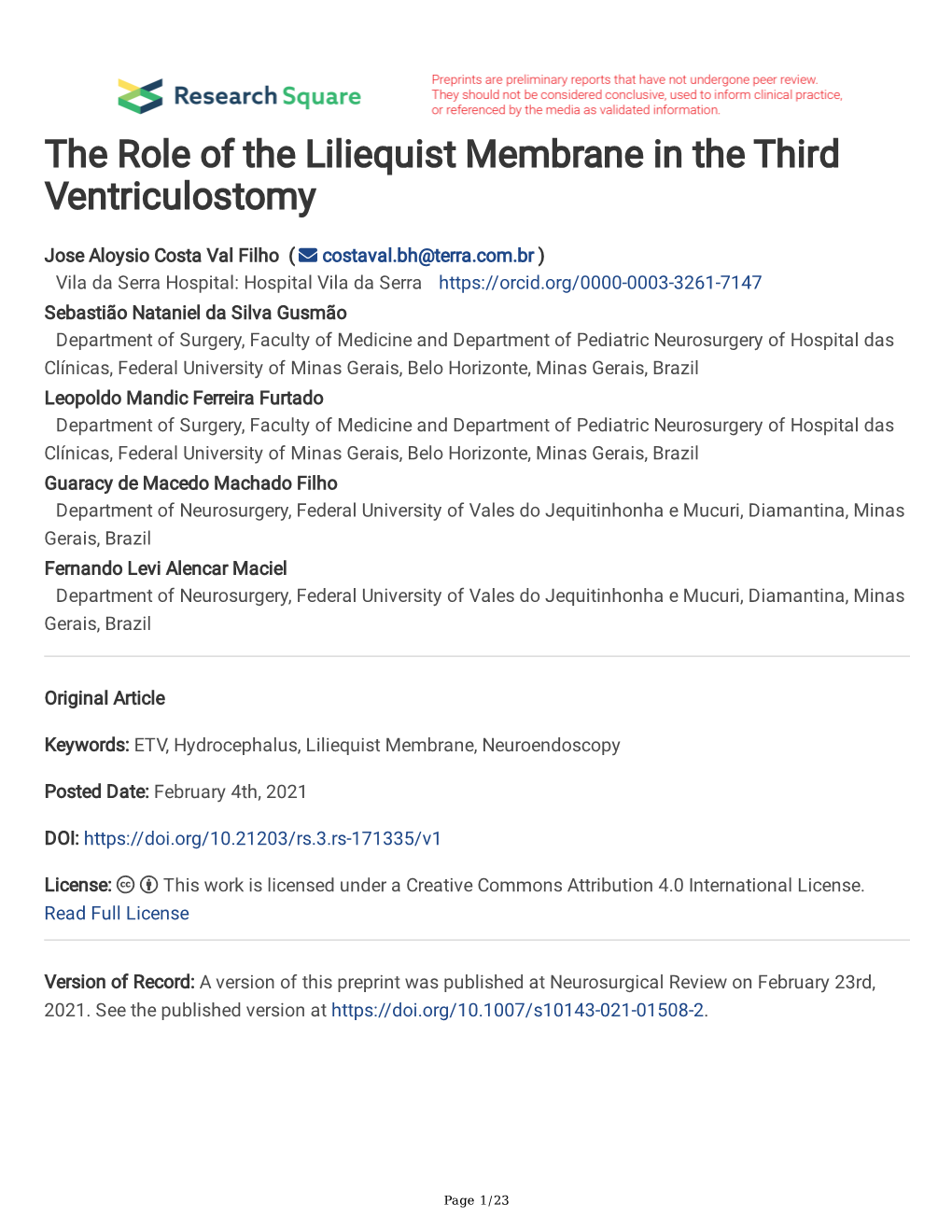 The Role of the Liliequist Membrane in the Third Ventriculostomy