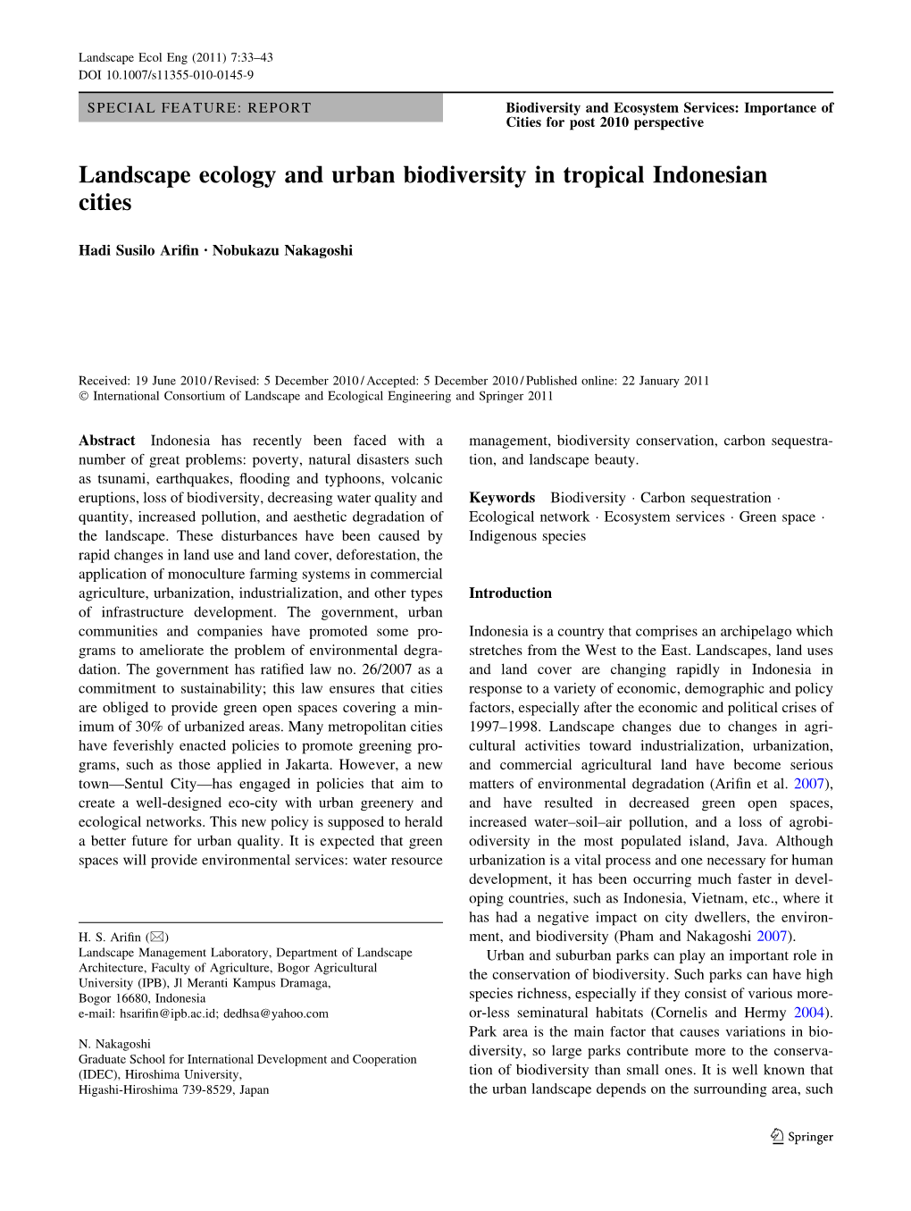 Landscape Ecology and Urban Biodiversity in Tropical Indonesian Cities