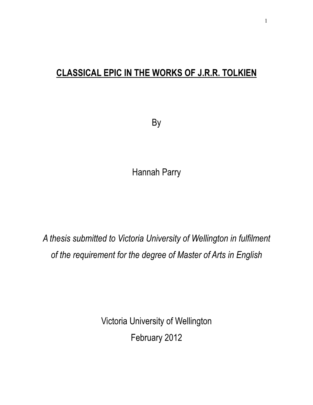 CLASSICAL EPIC in the WORKS of J.R.R. TOLKIEN by Hannah Parry