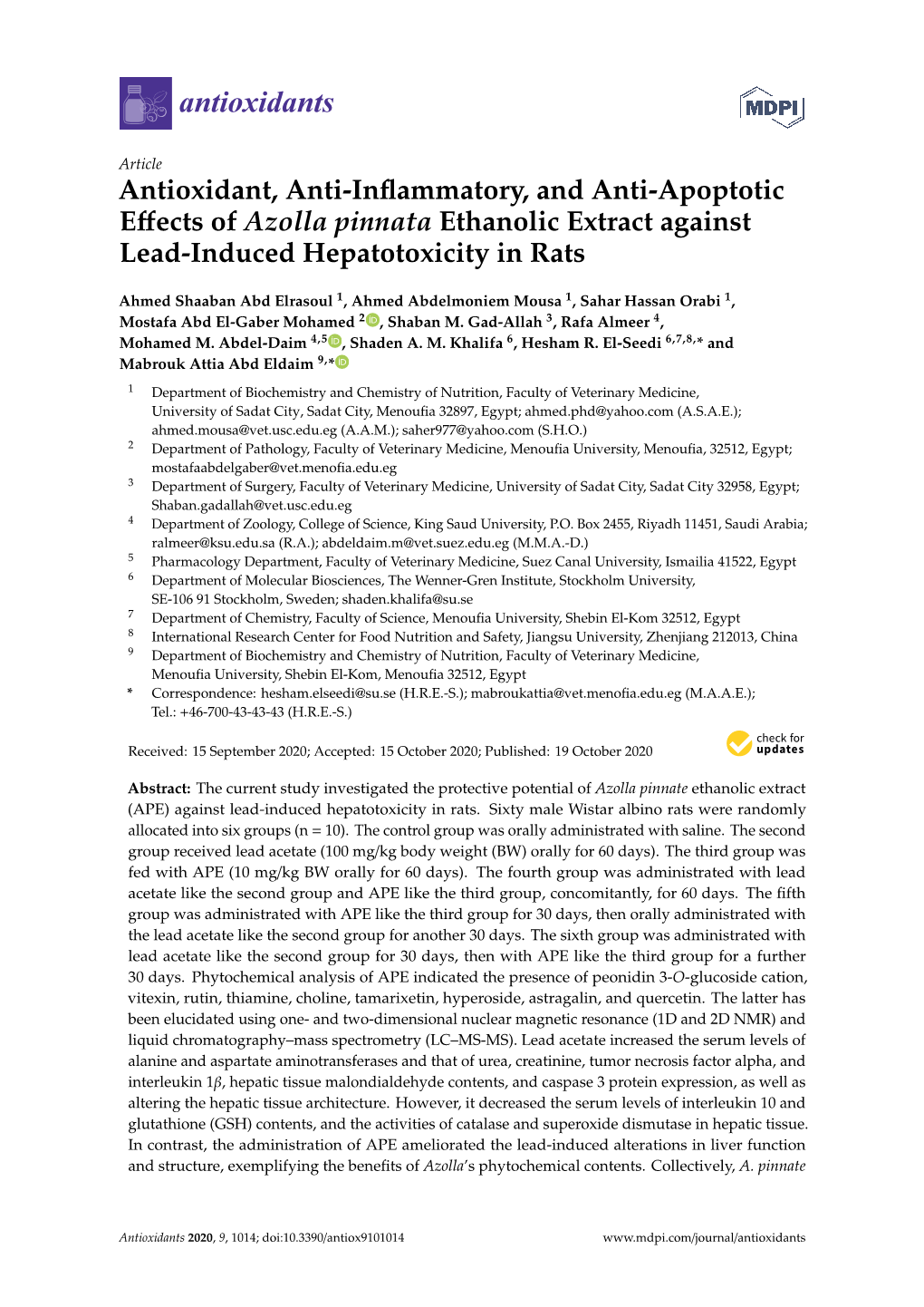 Antioxidant, Anti-Inflammatory, and Anti-Apoptotic Effects of Azolla