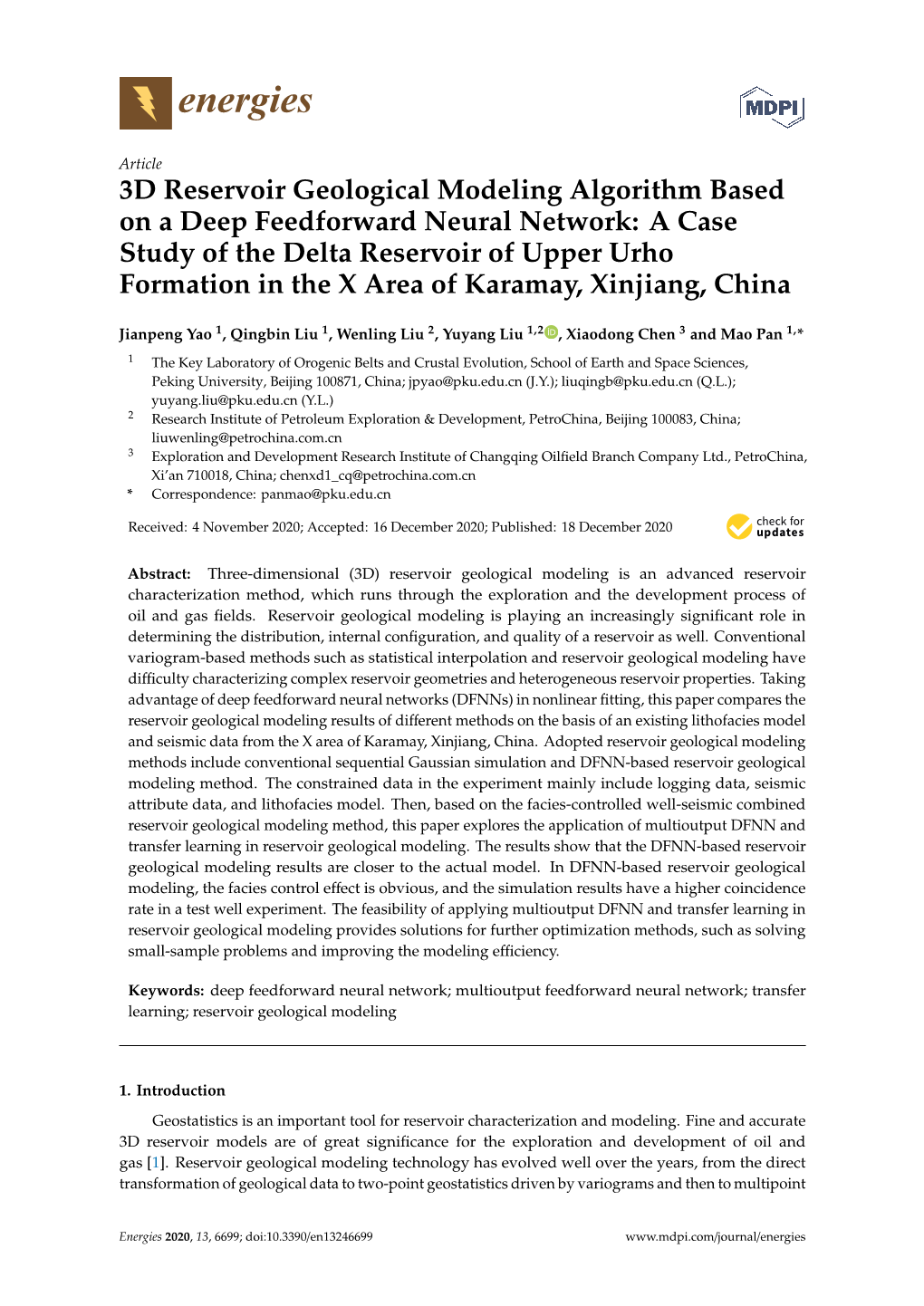 3D Reservoir Geological Modeling Algorithm Based on a Deep