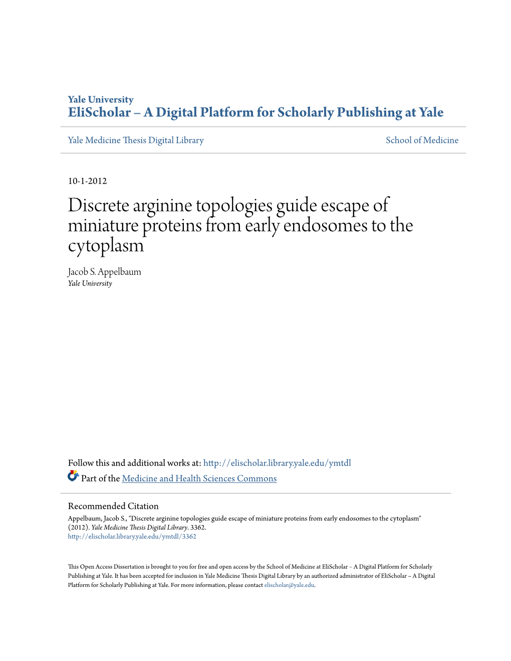 Discrete Arginine Topologies Guide Escape of Miniature Proteins from Early Endosomes to the Cytoplasm Jacob S